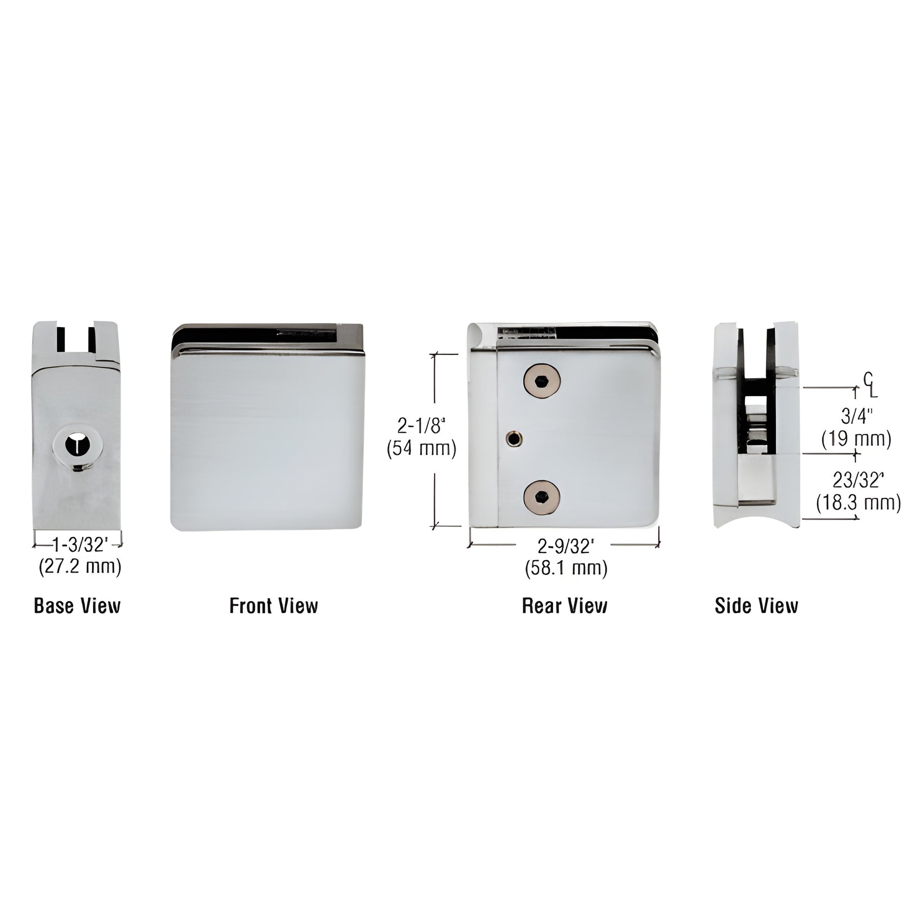 CRL Brushed Stainless Z-Series Square Type Radius Base Stainless Steel Clamp for 3/8" Glass