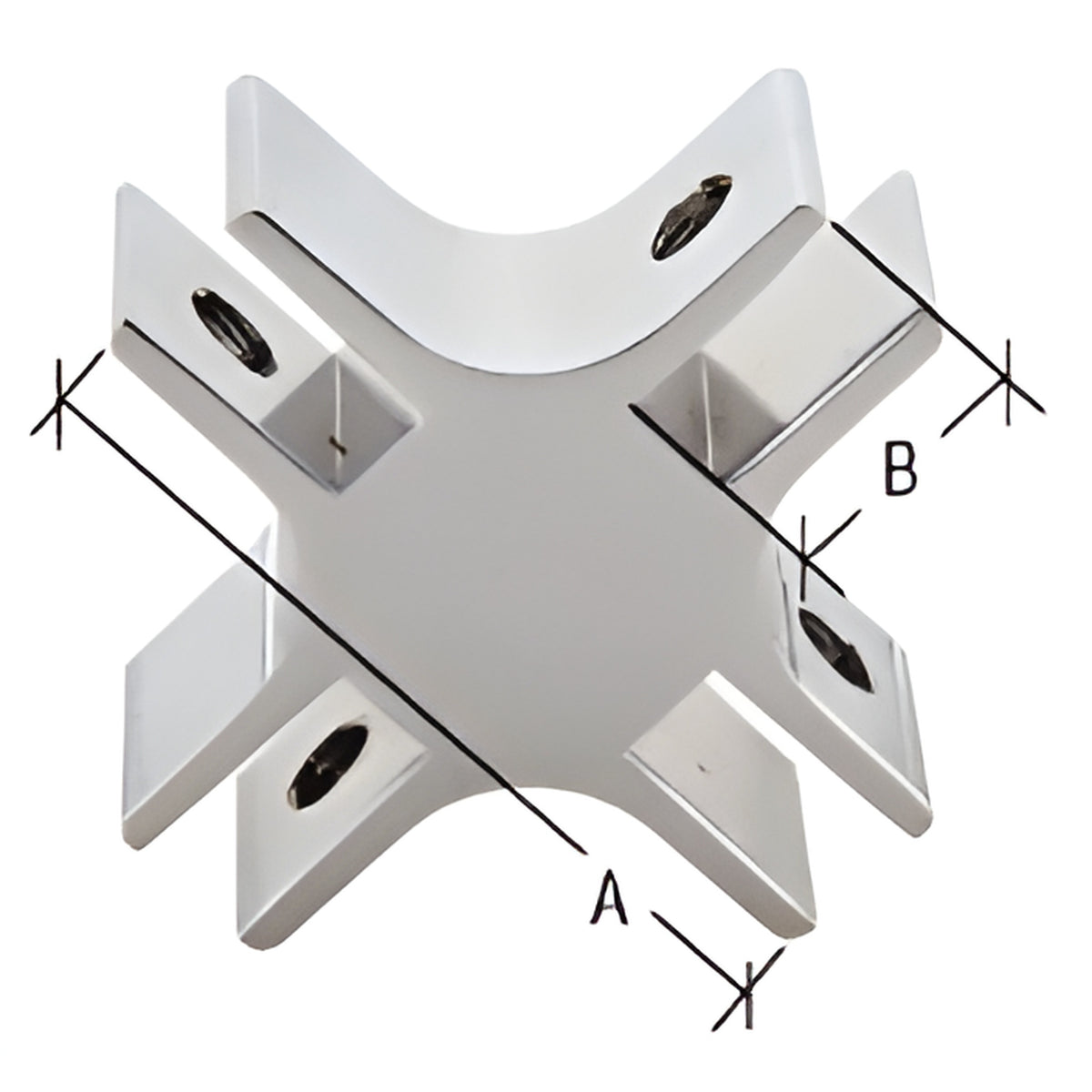 CRL Chrome 1-1/2" Long 4-Way 90 Degree Deluxe Glass Furniture Connector for 1/2" Glass