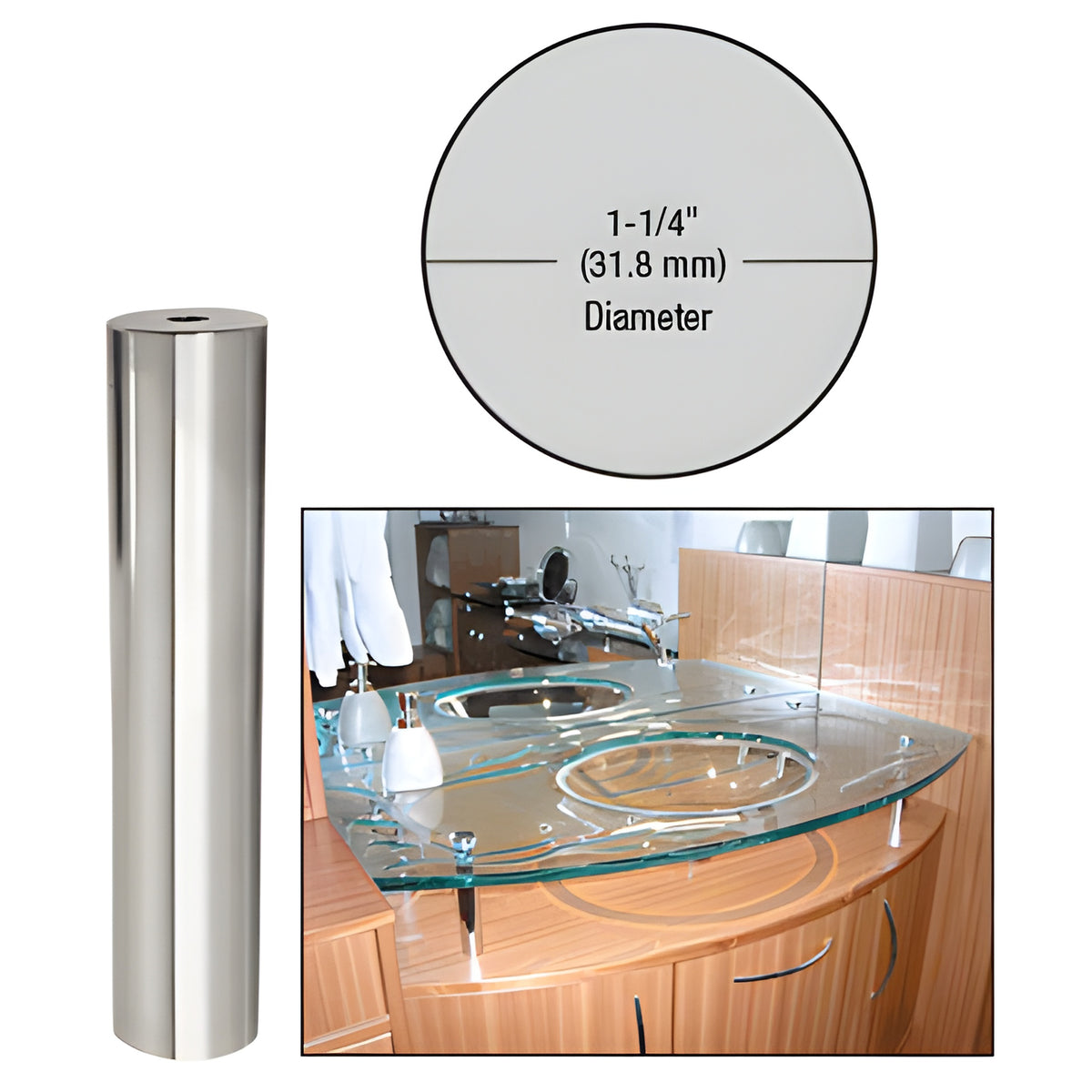 CRL Chrome 1-1/4" Diameter by 6" Standoff Base