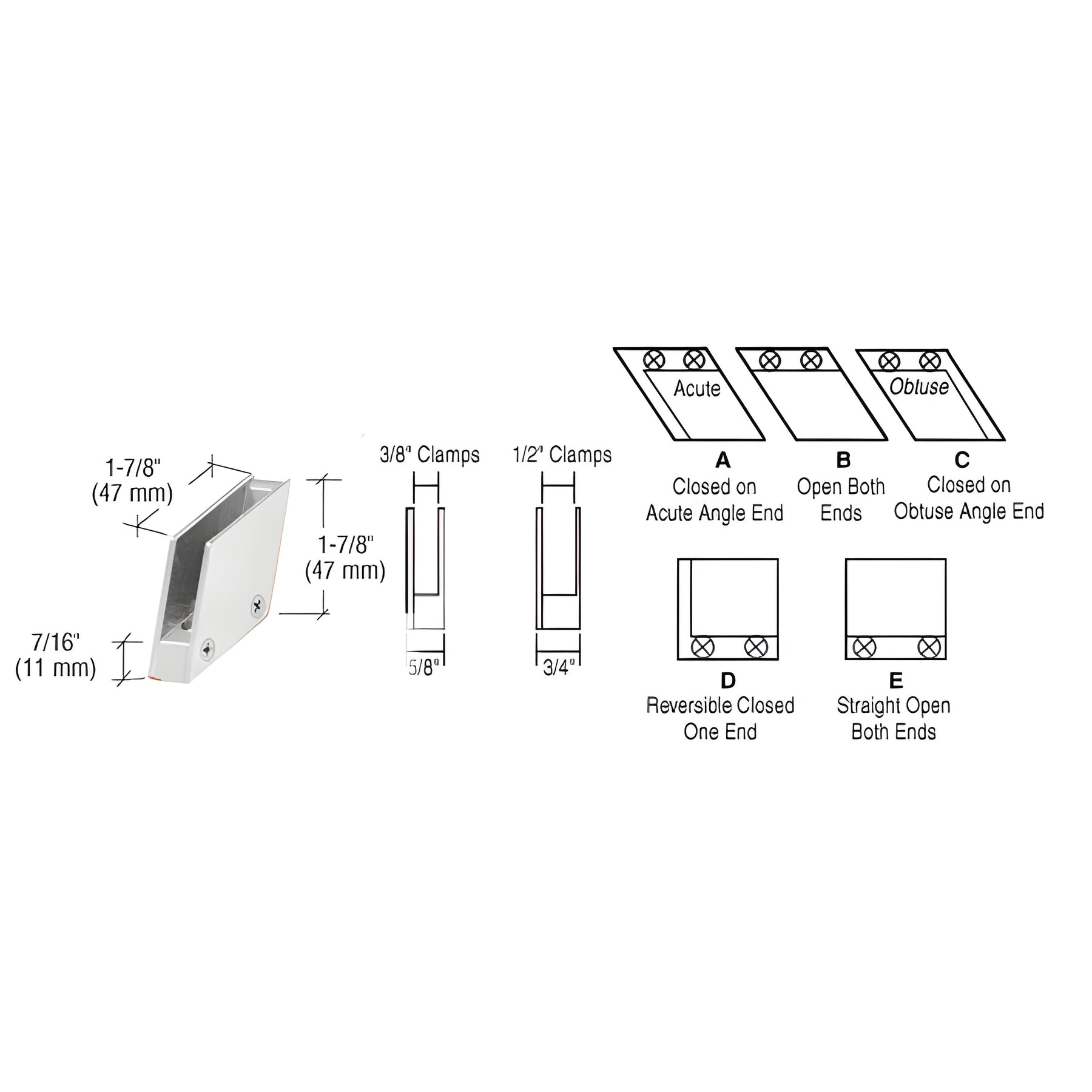 CRL Chrome 1/2" 128 Degree Slant Obtuse End Clamp Type 'C' Stair and Walkway Railing