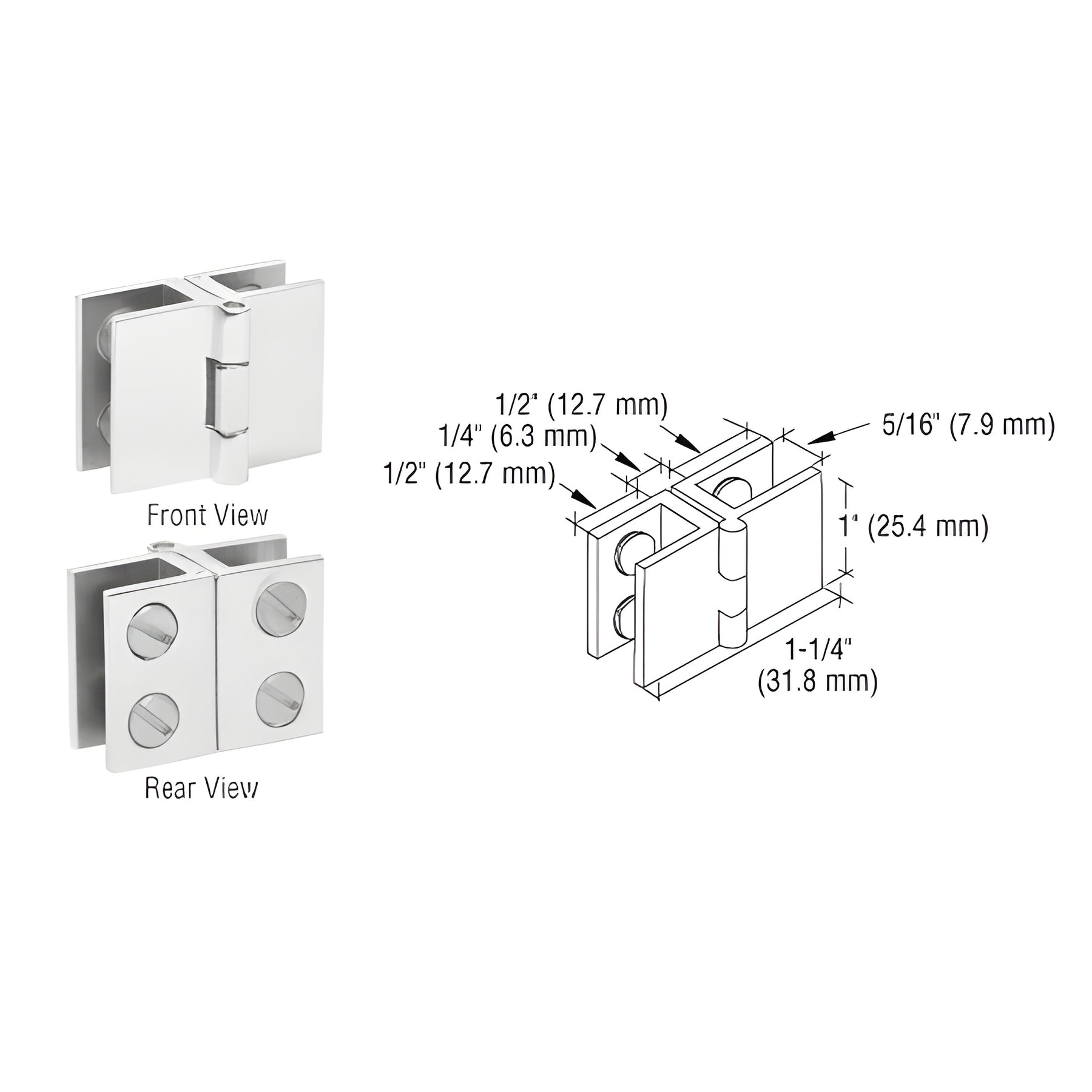 CRL Chrome 1" Glass-to-Glass Out-Swing Set-Screw Hinge