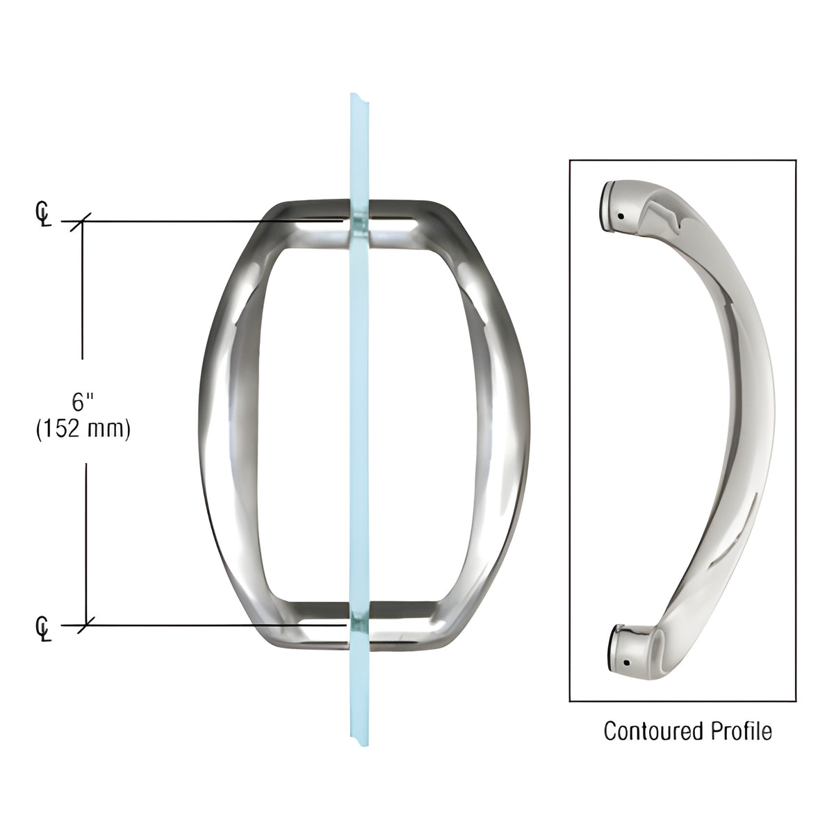 CRL Chrome 6" Back-to-Back Sculptured Solid Pull Handle