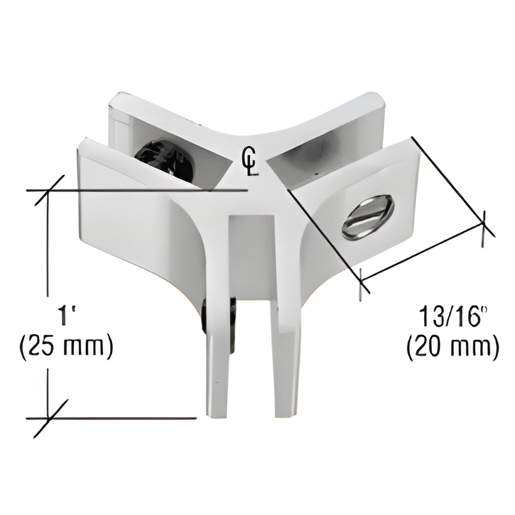 CRL Chrome Anodized Aluminum Three-Way 120 Degree Glass Connector