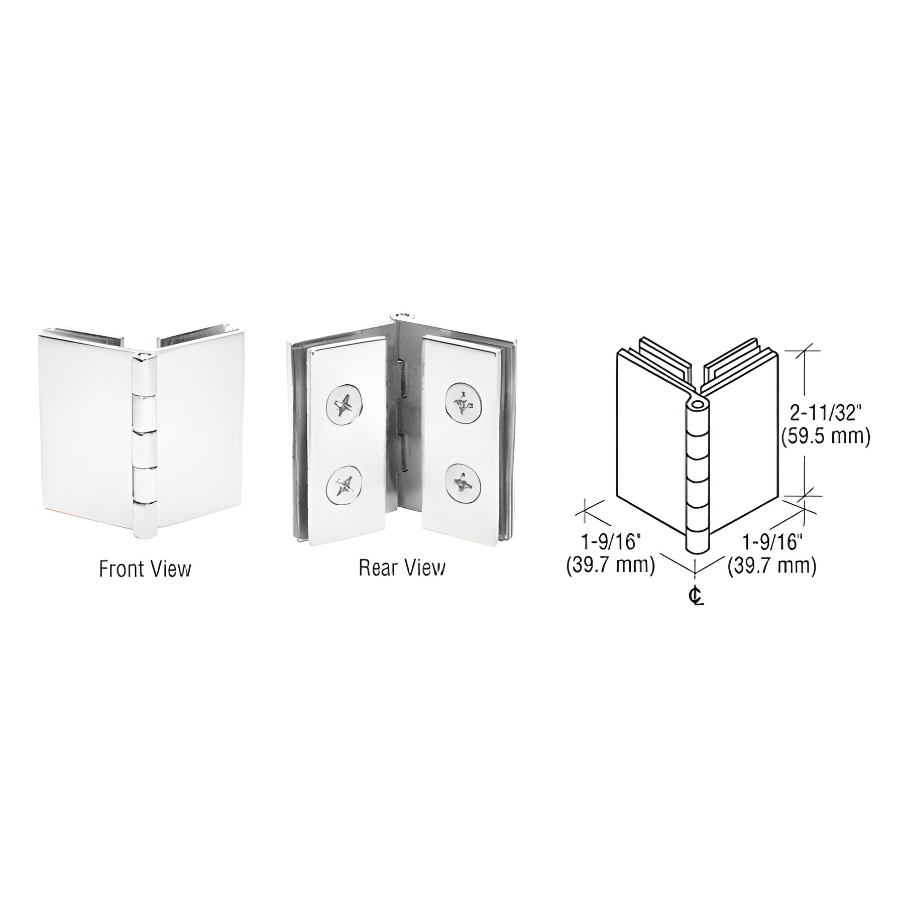 CRL Chrome Double Glass-to-Glass 90 Degree Return Hinge