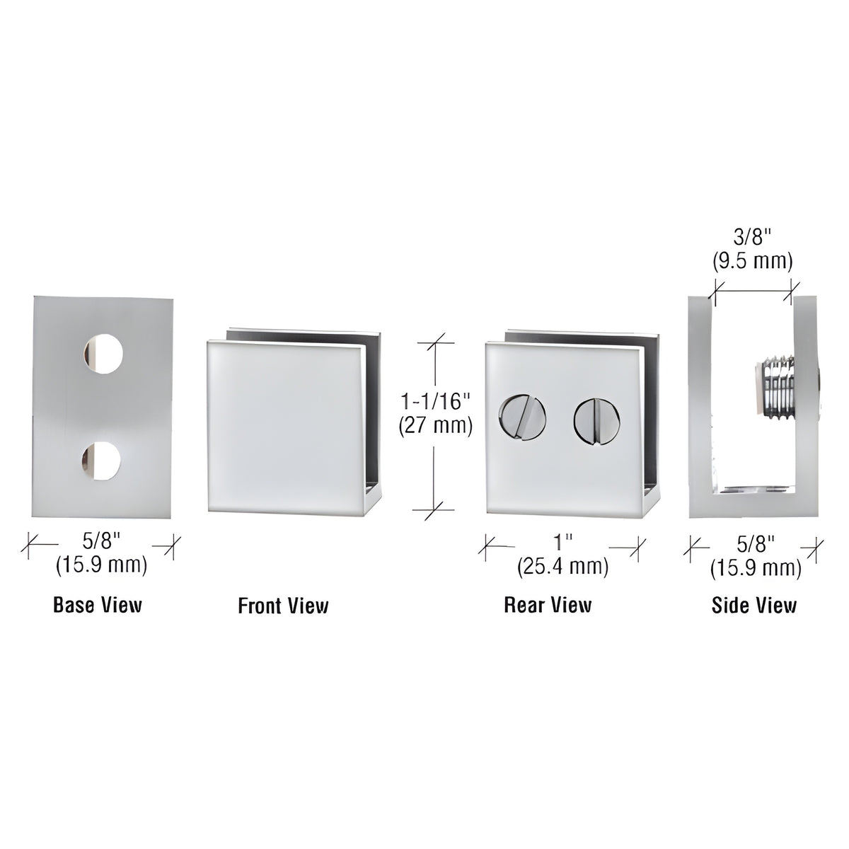 CRL Chrome Double Set Screw Clamp for 1/4" to 5/16" Glass