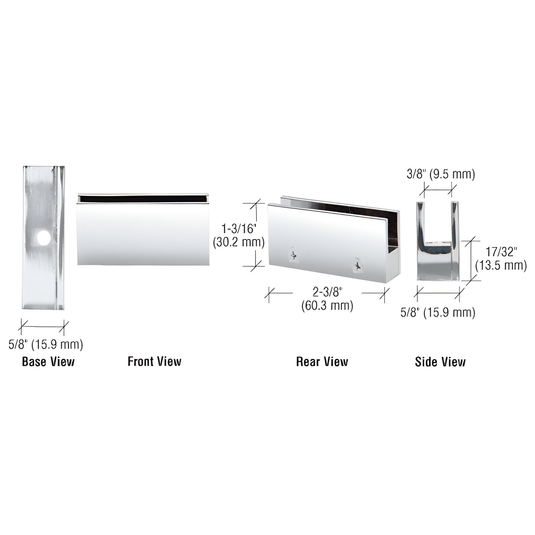 CRL Chrome Face Plate Clamp for 1/4" to 5/16" Glass