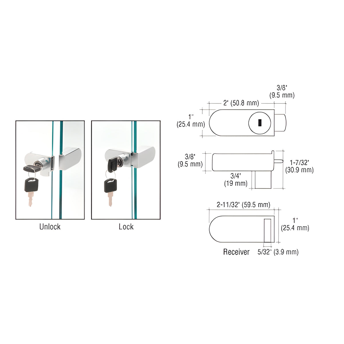 CRL Chrome Keyed Alike No-Drill Showcase Lock