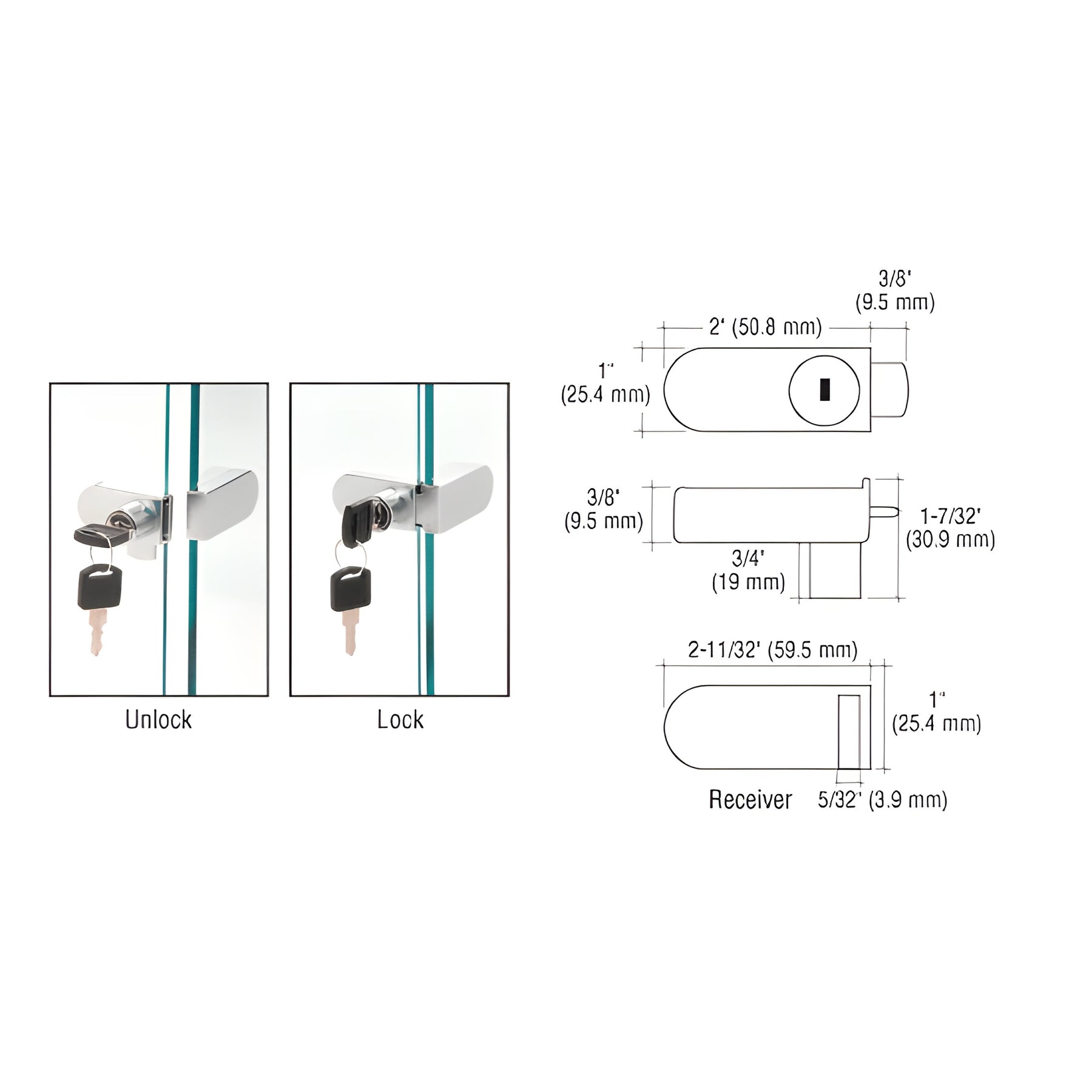 CRL Chrome Keyed Alike No-Drill Showcase Lock