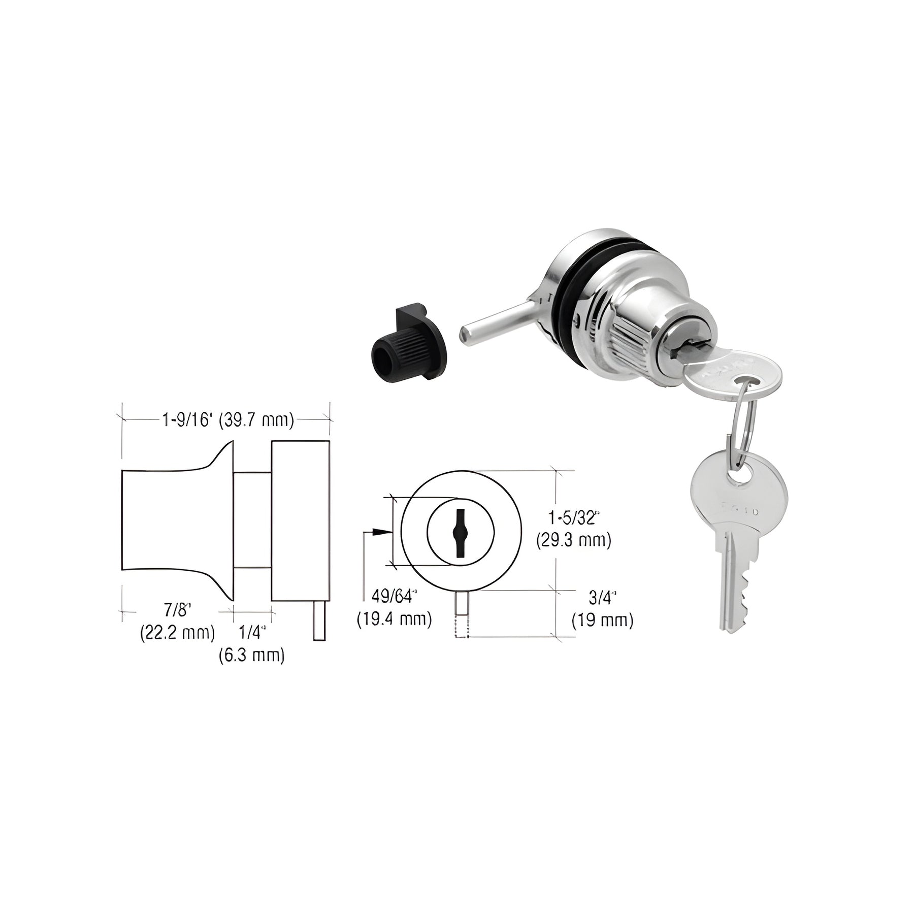 CRL Chrome Keyed Alike Thru-Glass Plunger Lock