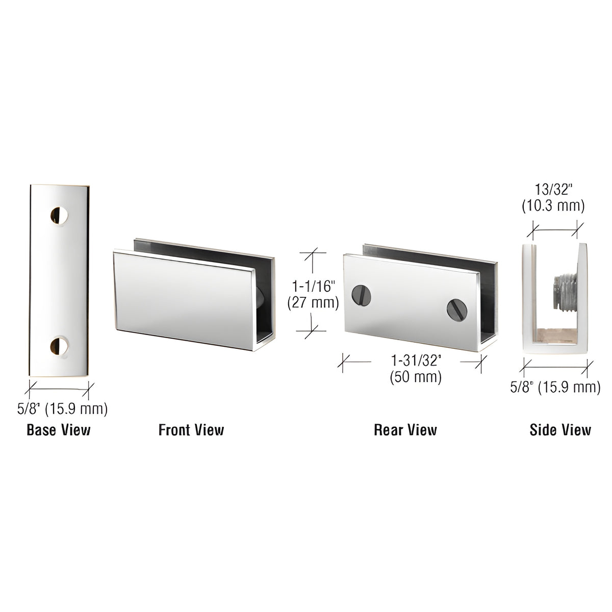 CRL Chrome Long Set Screw Clamp for 1/4" to 5/16" Glass