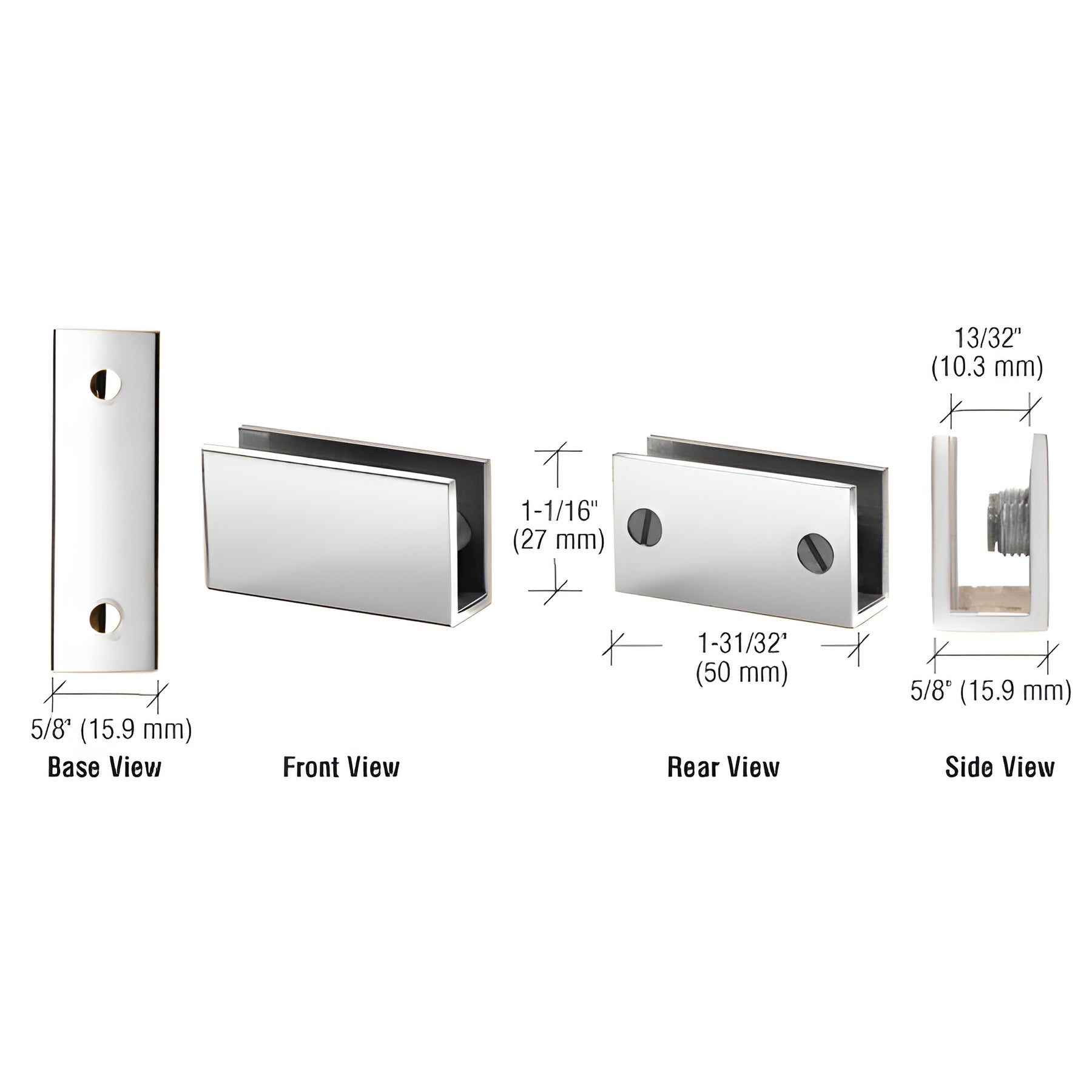CRL Chrome Long Set Screw Clamp for 1/4" to 5/16" Glass