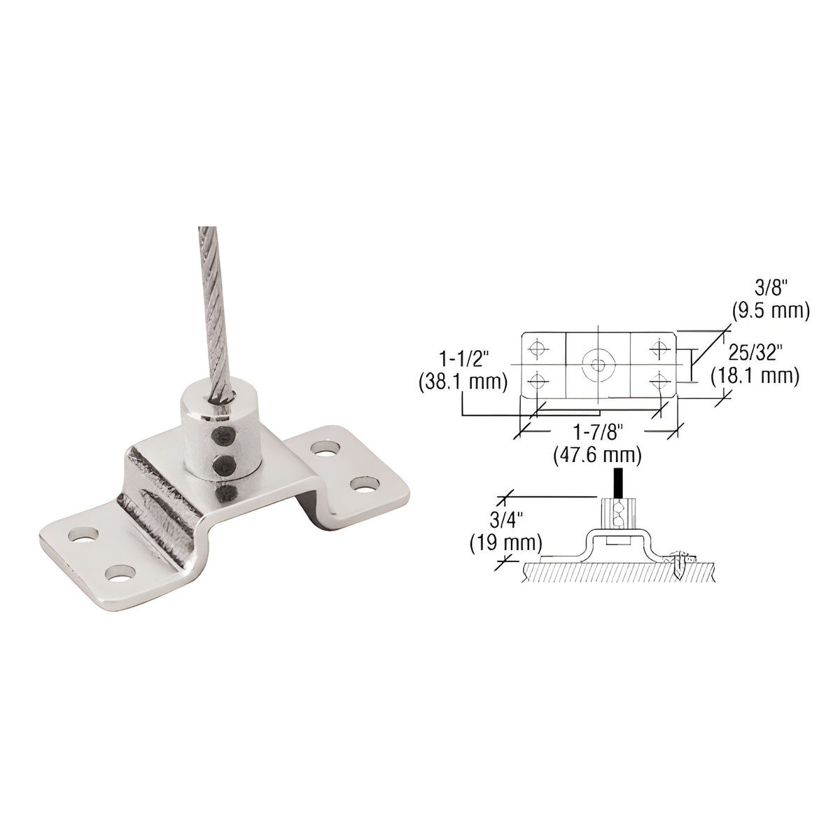 CRL Chrome Plated Fixed Base Floor Fitting for Cable Display System