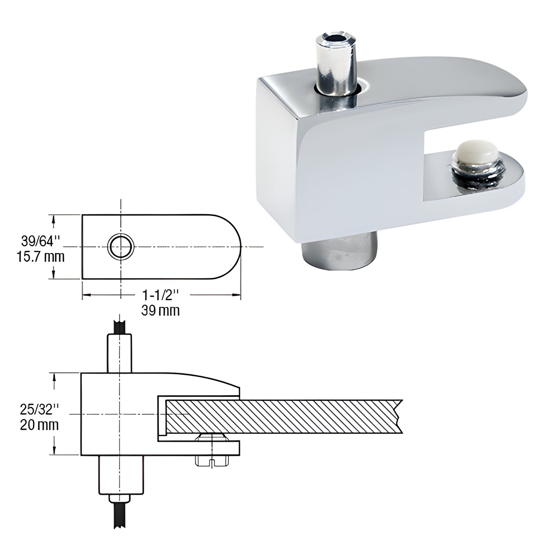 CRL Chrome Plated Fixed Single Shelf Bracket for Cable Display System
