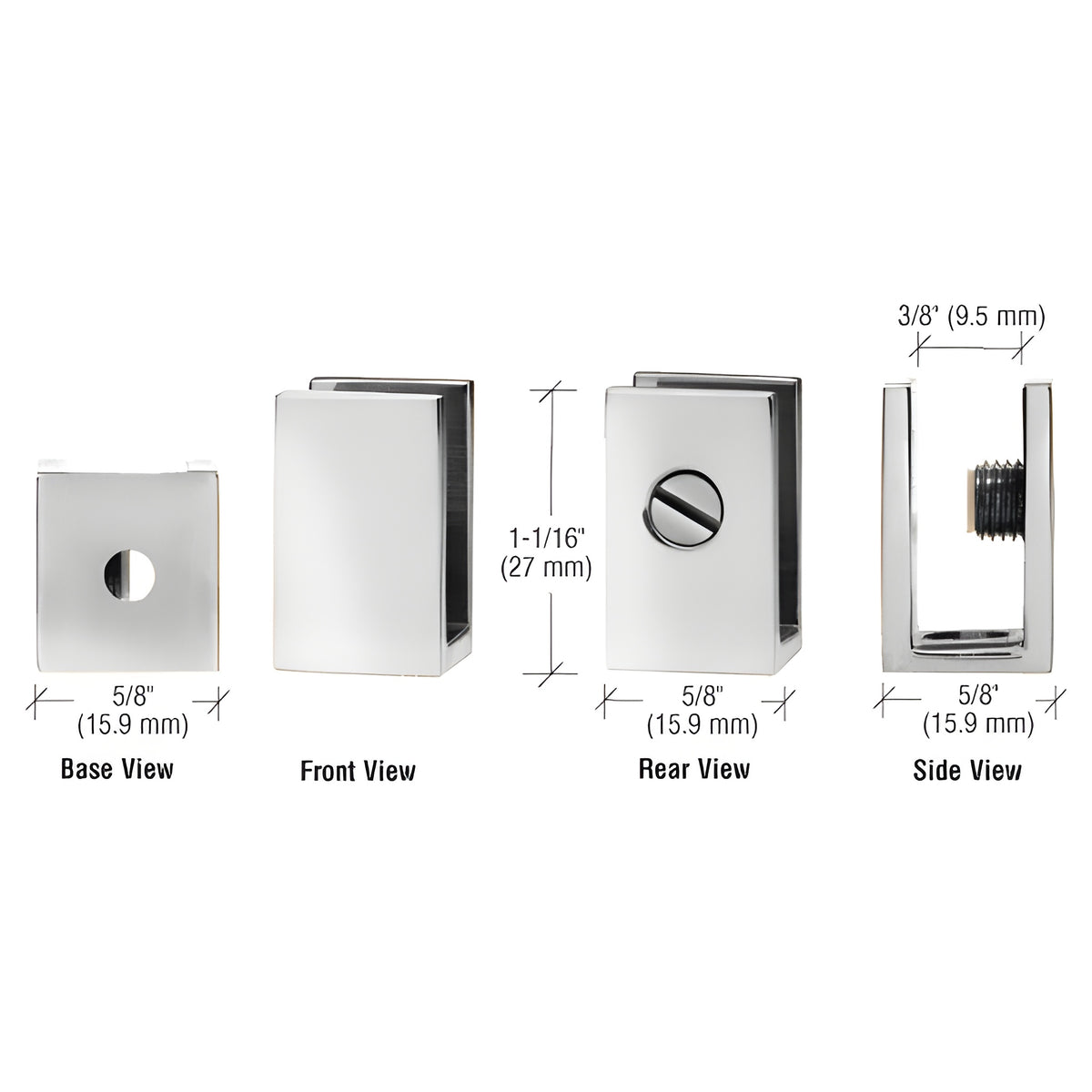 CRL Chrome Set Screw Clamp for 1/4" to 5/16" Glass