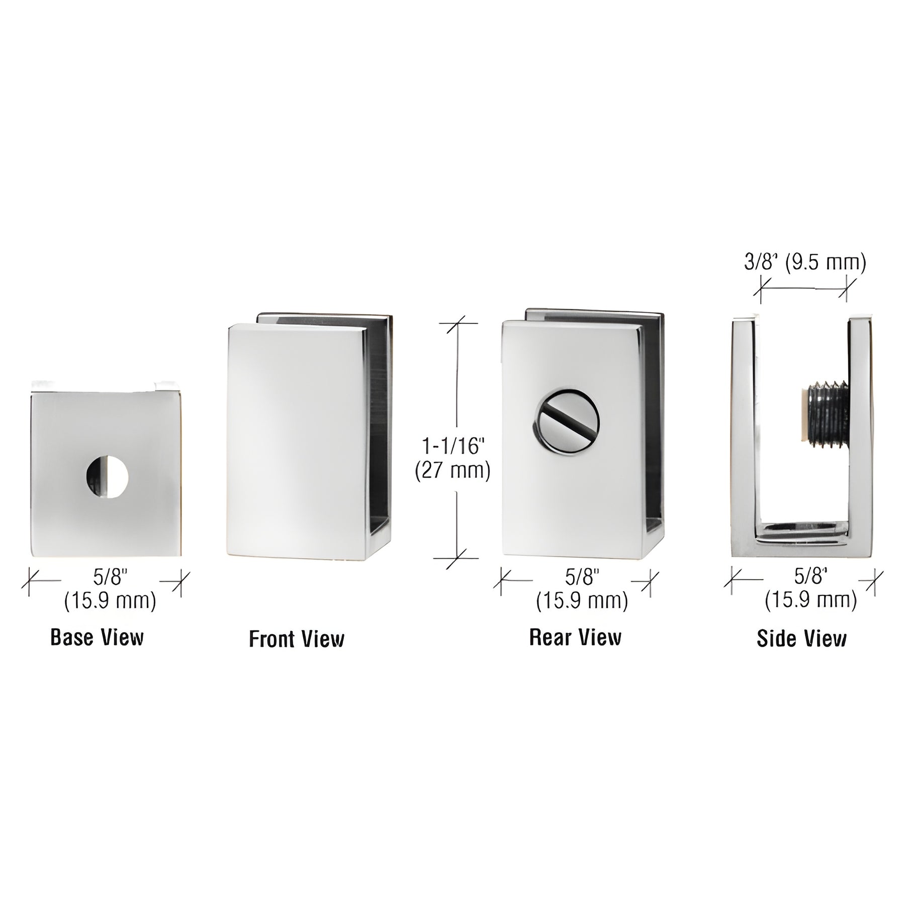 CRL Chrome Set Screw Clamp for 1/4" to 5/16" Glass