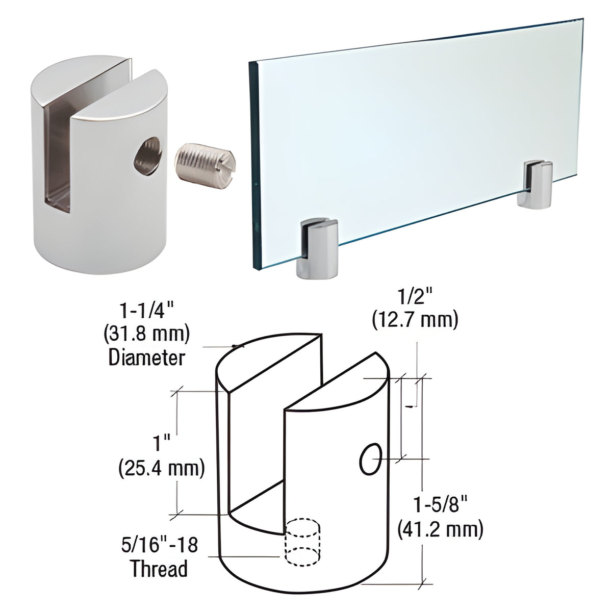 CRL Chrome Slot Mount Standoff for 3/8" Panels