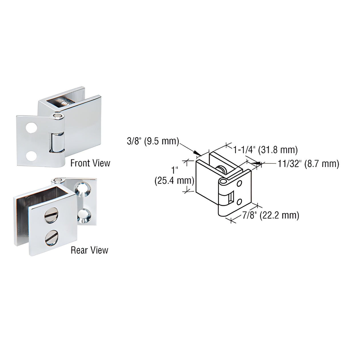 CRL Chrome Small Set Screw Hinge for 1/4" to 5/16" Glass