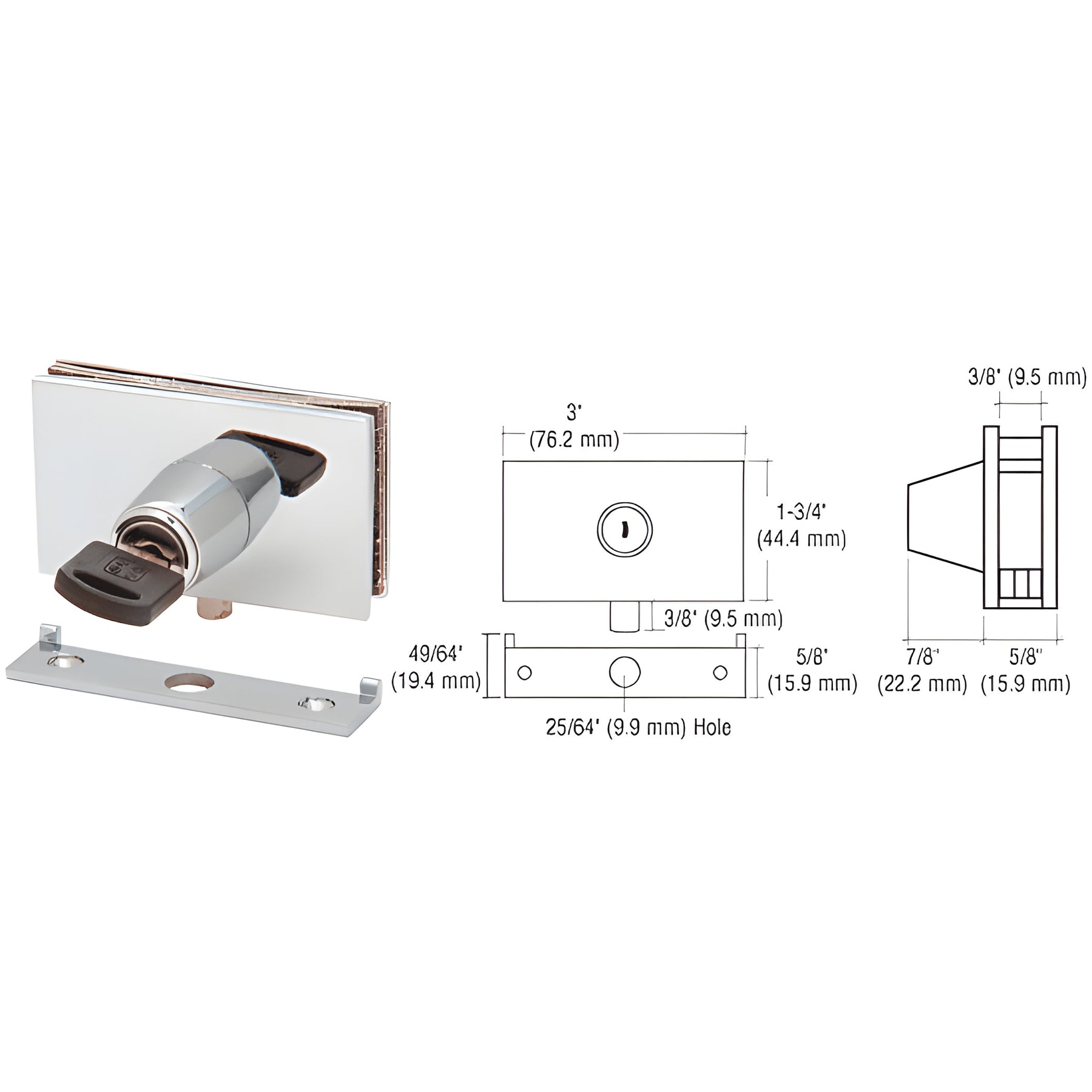 CRL Chrome Square Plunger Lock with Strike - Keyed Alike