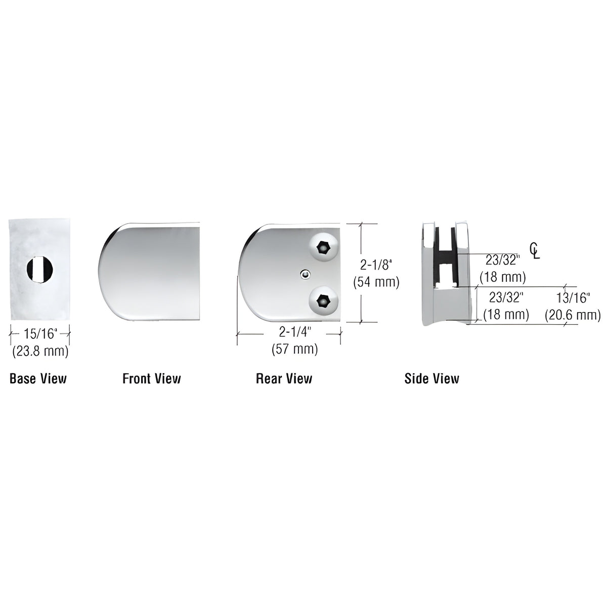 CRL Chrome Z-Series Large Round Clamp for 1/4" Glass