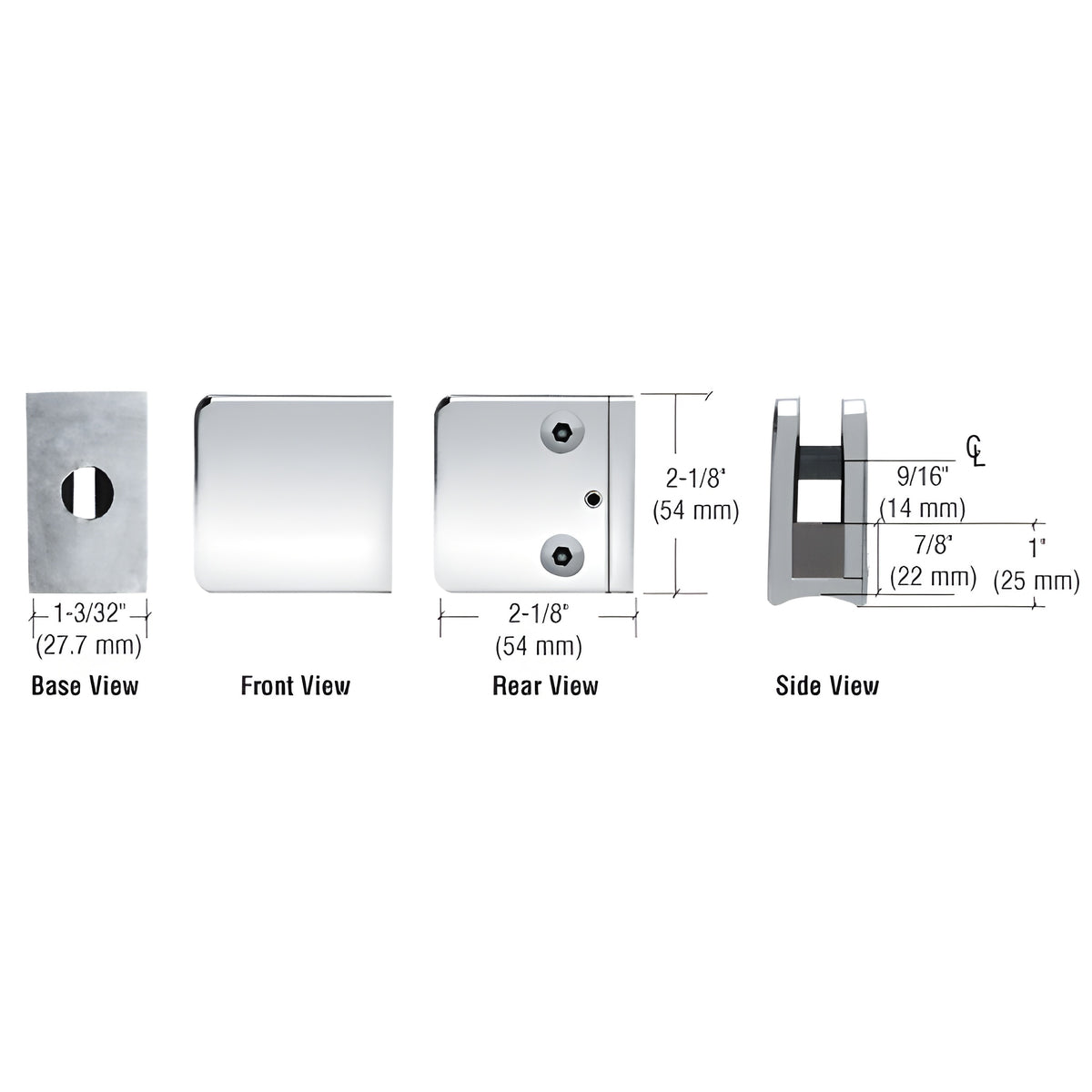 CRL Chrome Z-Series Large Square Clamp for 3/8" Glass