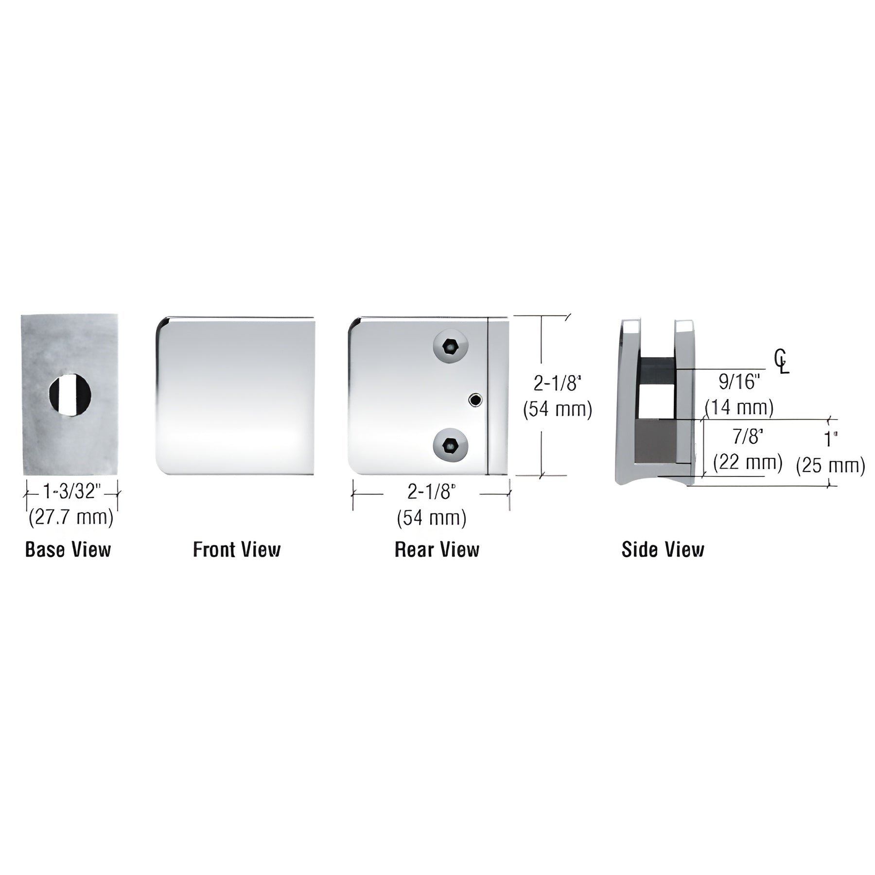 CRL Chrome Z-Series Large Square Clamp for 3/8" Glass
