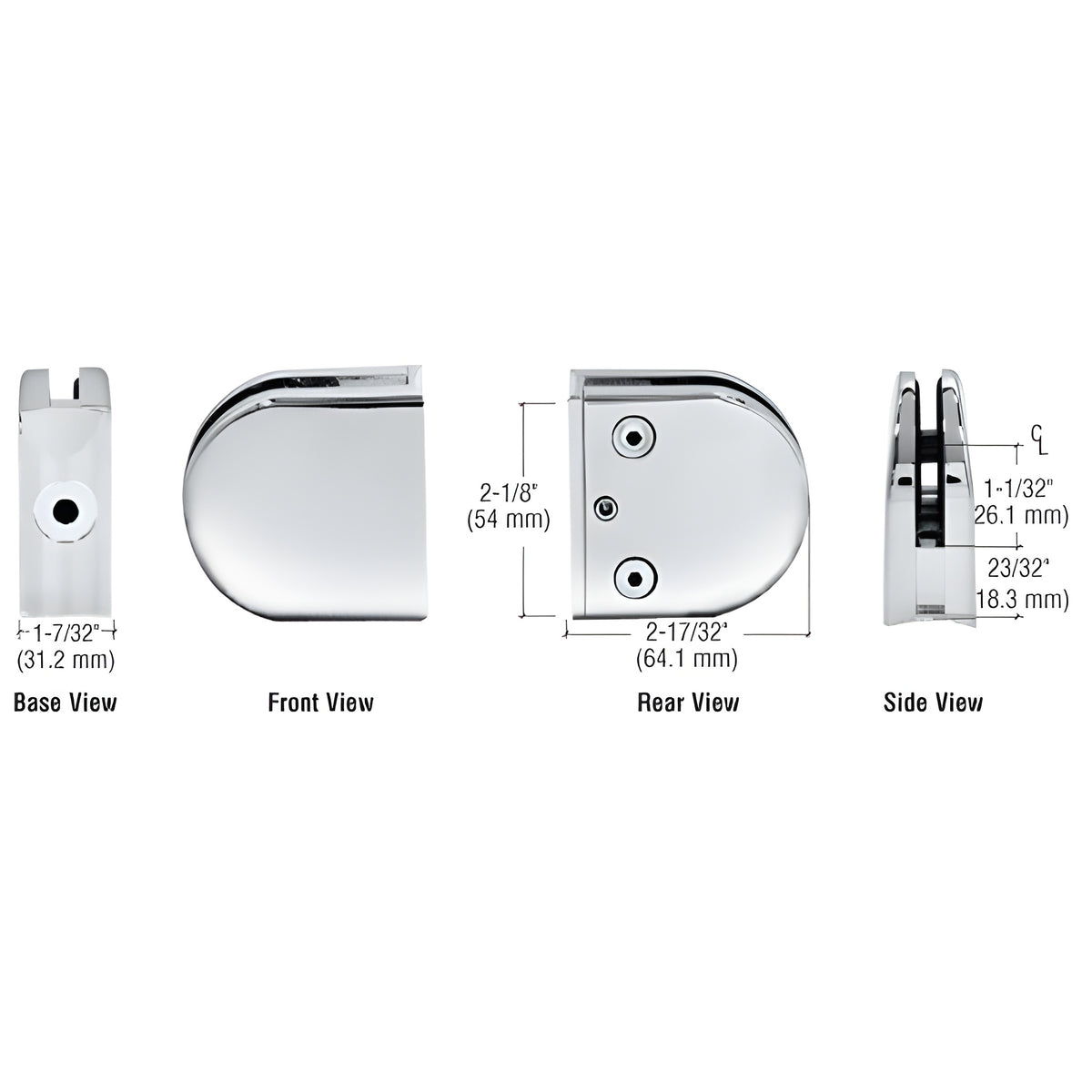 CRL Chrome Z-Series Round Type 2" Radius Base Zinc Clamp for 1/2" Glass
