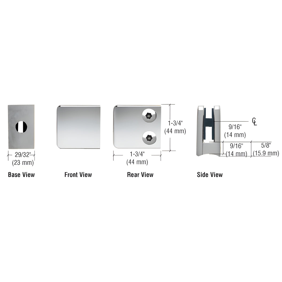 CRL Chrome Z-Series Small Square Glass Clamp for 1/4" and 5/16" Glass