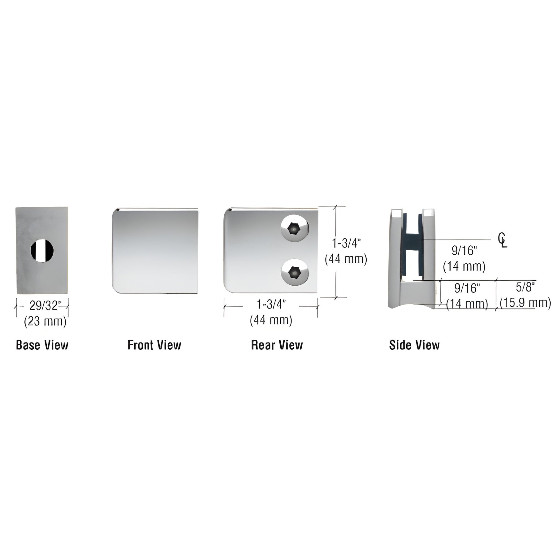 CRL Chrome Z-Series Small Square Glass Clamp for 1/4" and 5/16" Glass