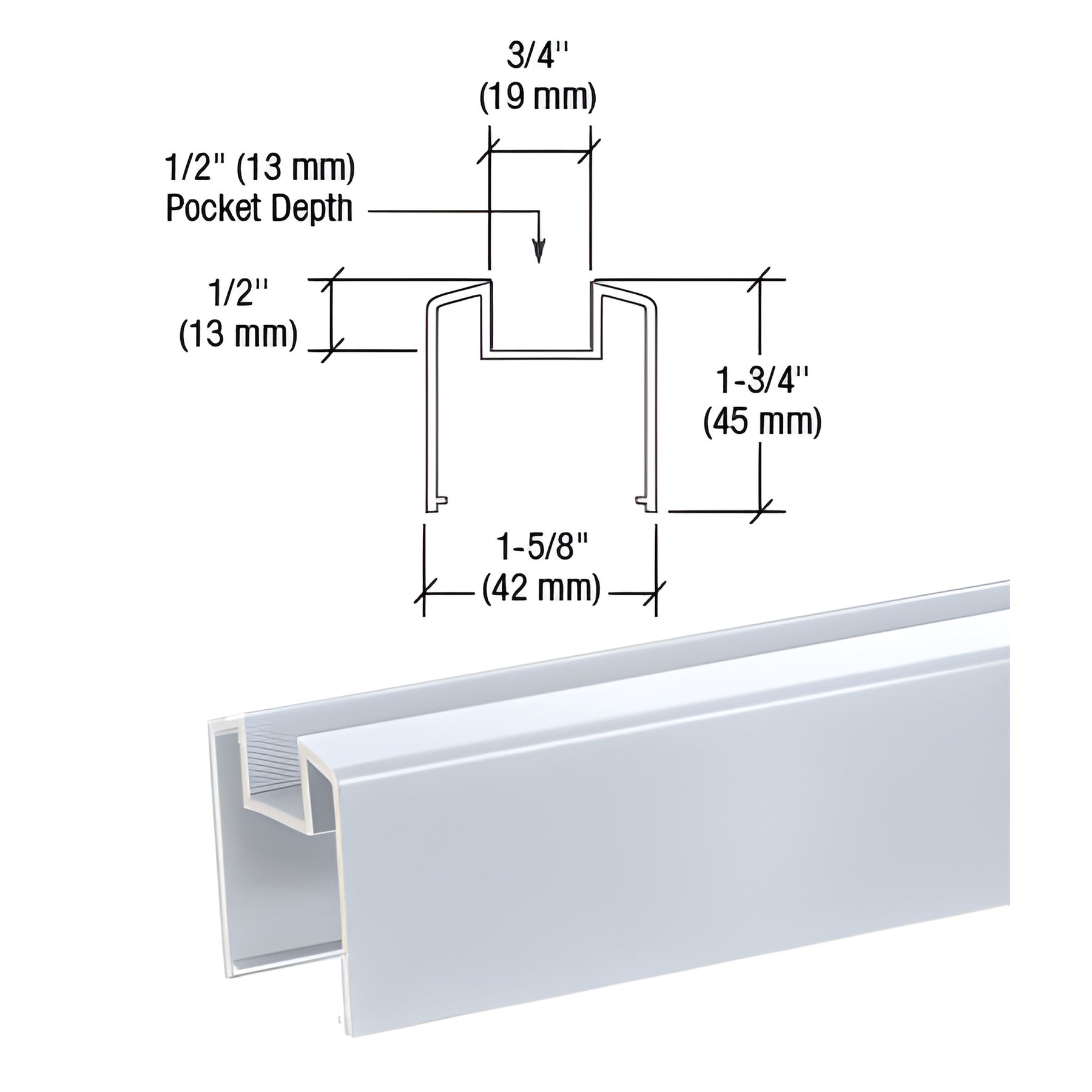CRL Clear Anodized 200, 300, 350, and 400 Series Bottom Rail for Glass 241" Long