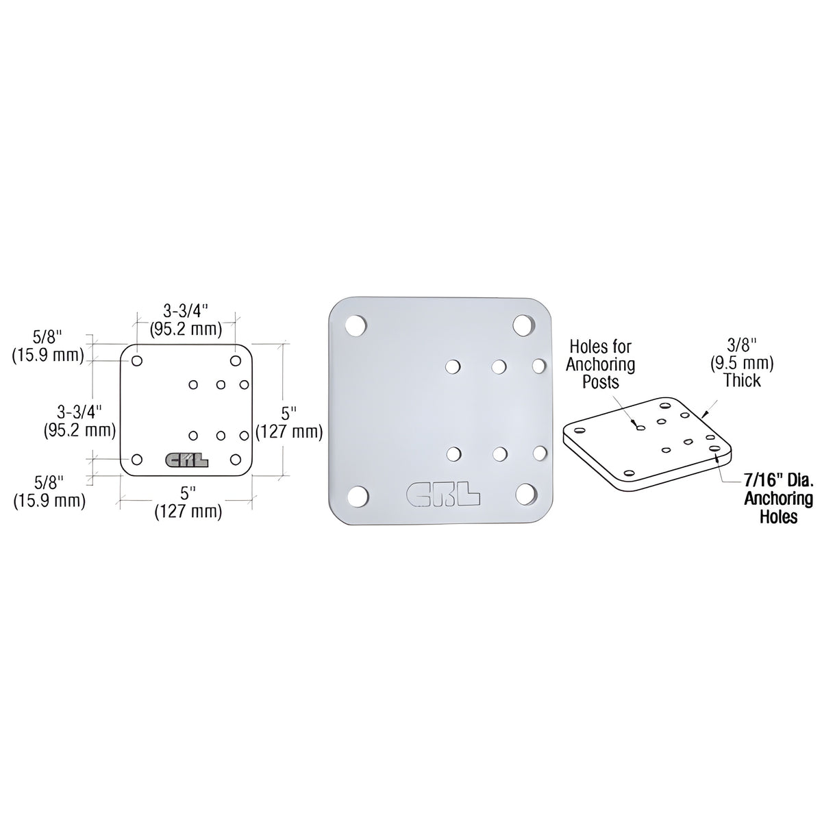 CRL Clear Anodized 5" x 5" Offset Base Plate