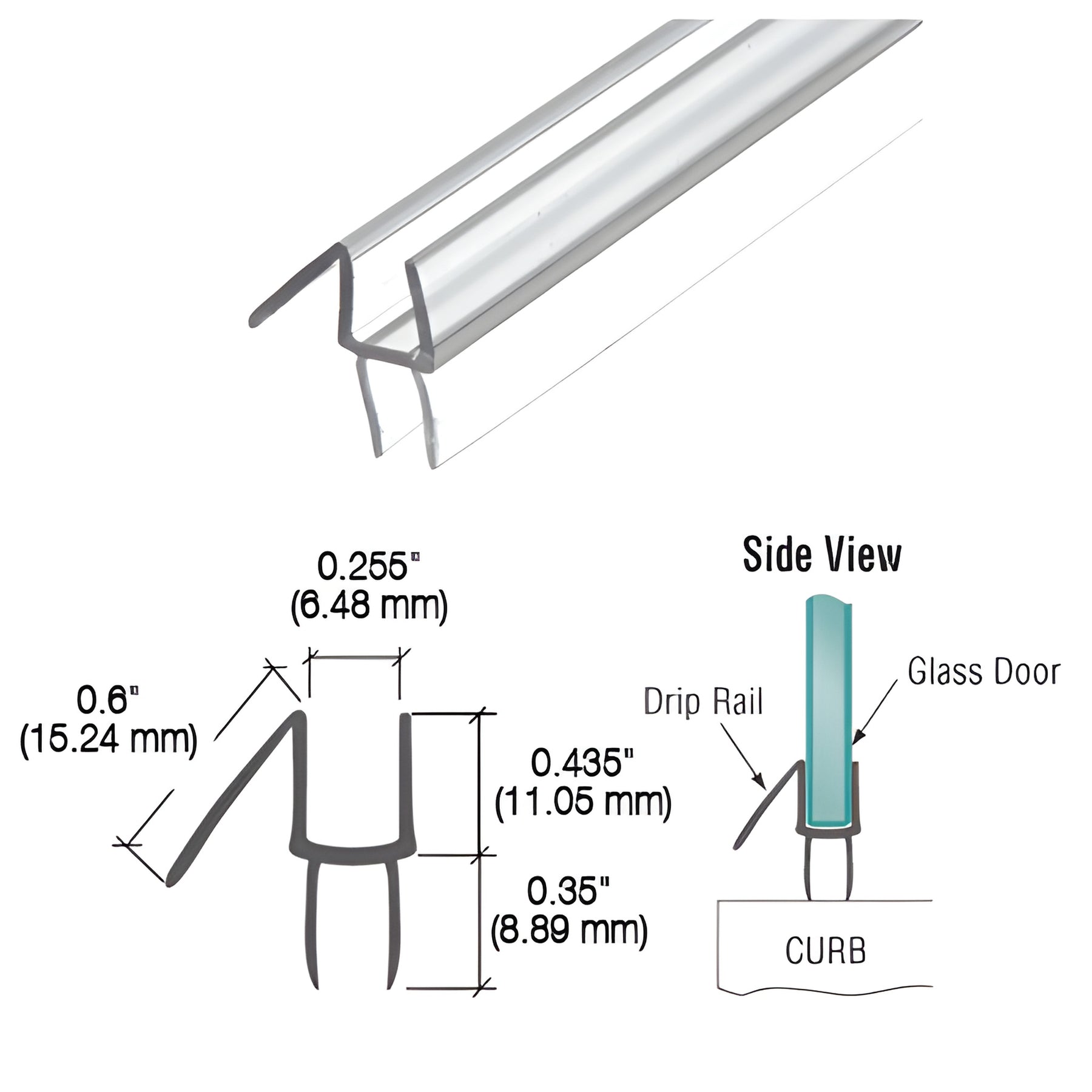 CRL Clear Co-Extruded Bottom Wipe with Drip Rail for 1/4" Glass