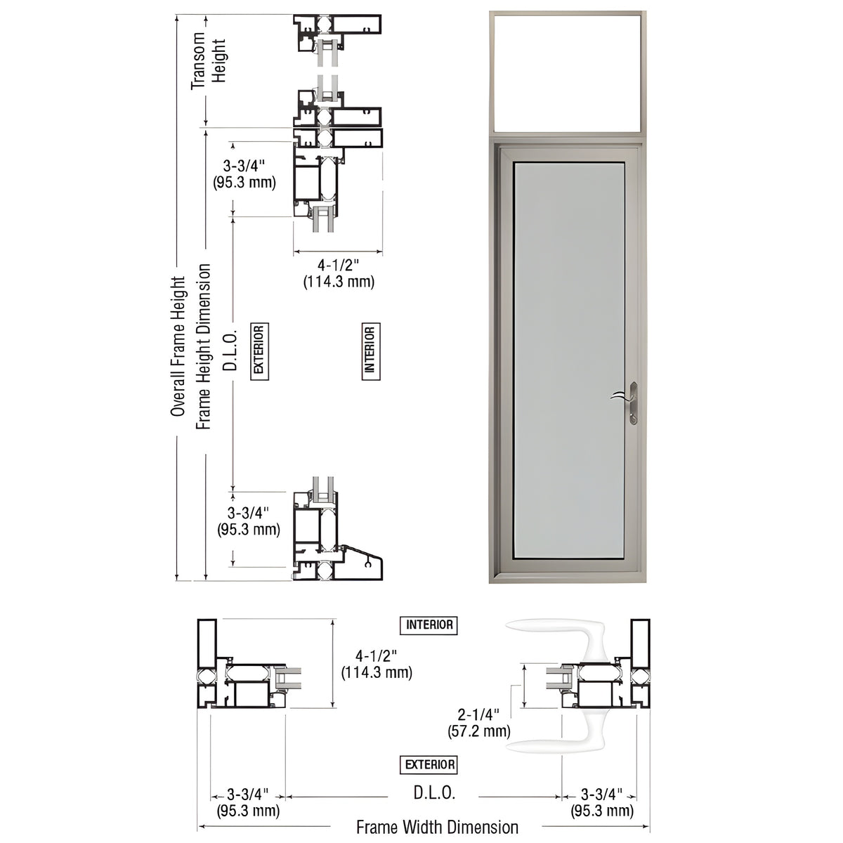 CRL Custom Clear Anodized Series 900 Hinge Right Swing Out Single Terrace Door with Transom Frame, 3-3/4" Bottom Rail, and Standard Threshold