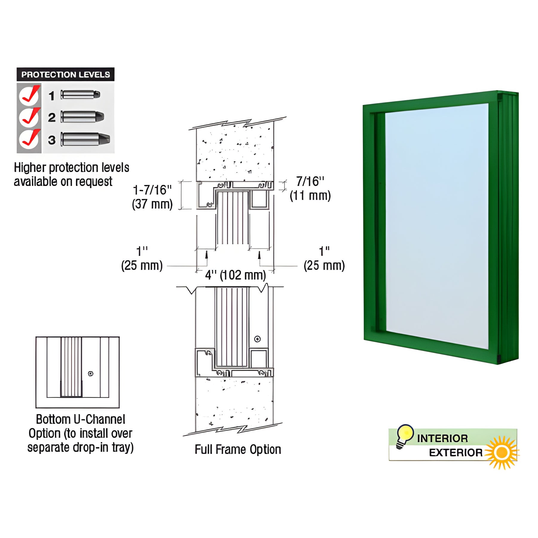 CRL Custom KYNAR® Painted Aluminum Narrow Inset Frame Exterior Glazed Vision Window