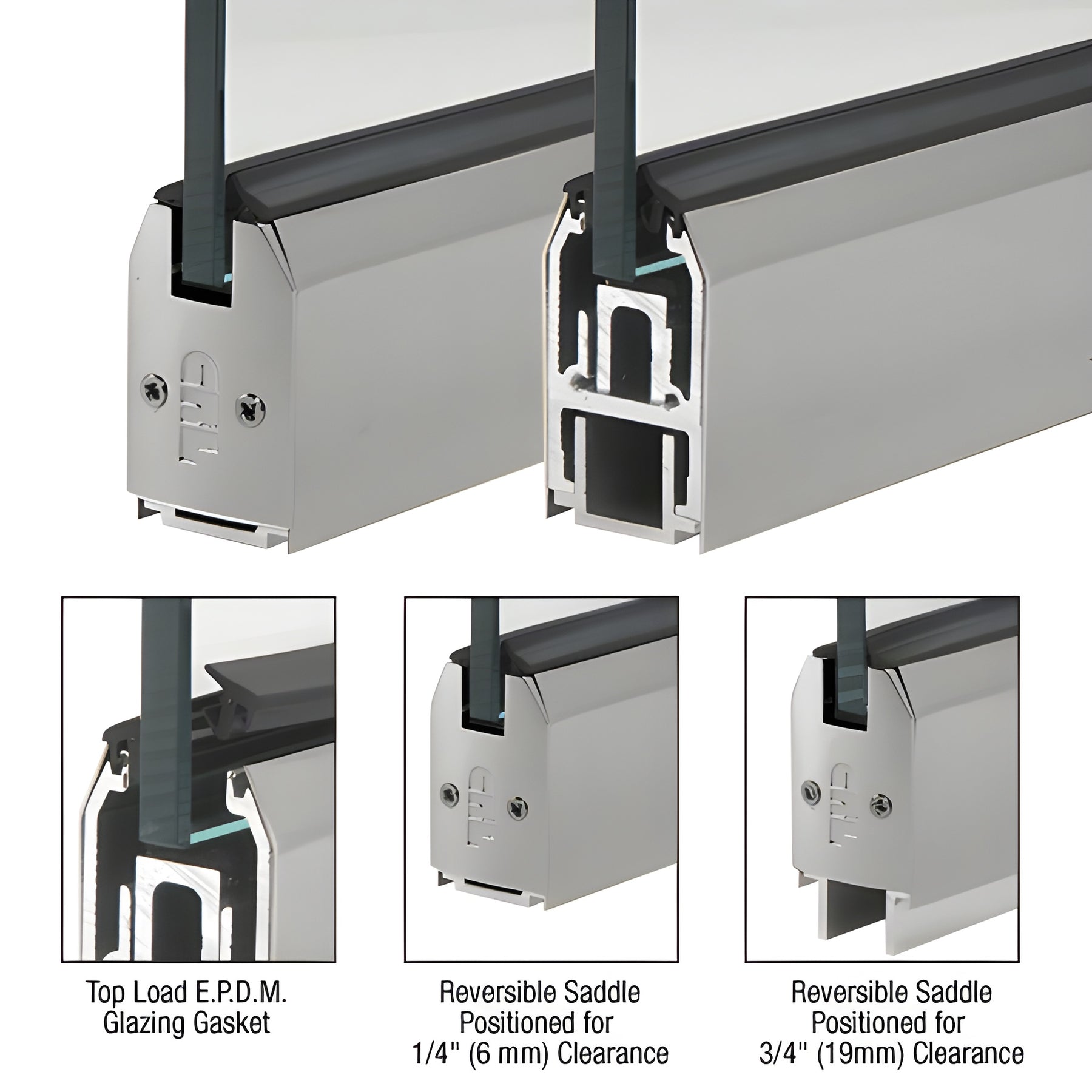 CRL Custom Length Brushed Stainless 2-5/16" Low Profile Tapered Sidelite Rail With Saddle