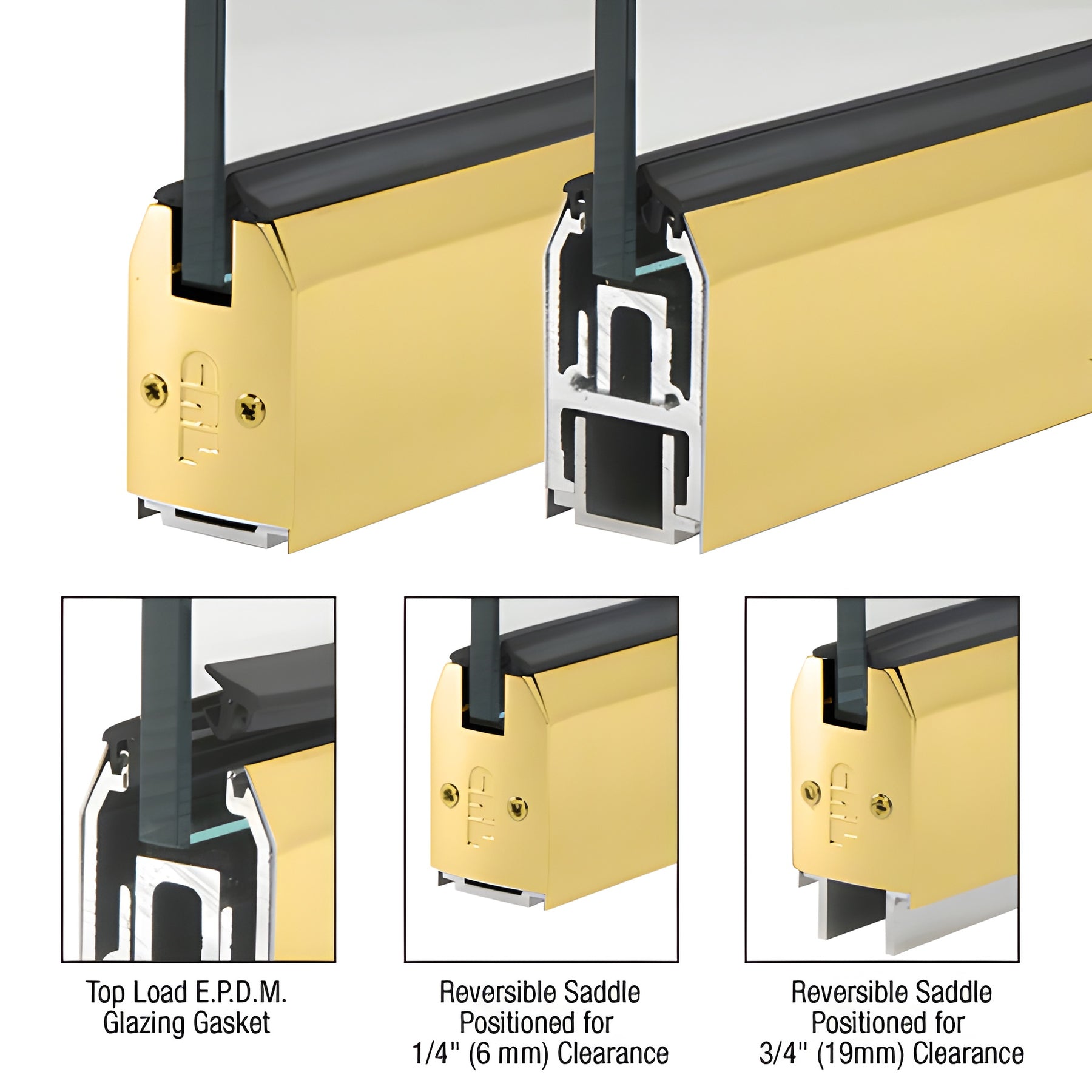 CRL Custom Length Polished Brass 2-5/16" Low Profile Tapered Sidelite Rail With Saddle