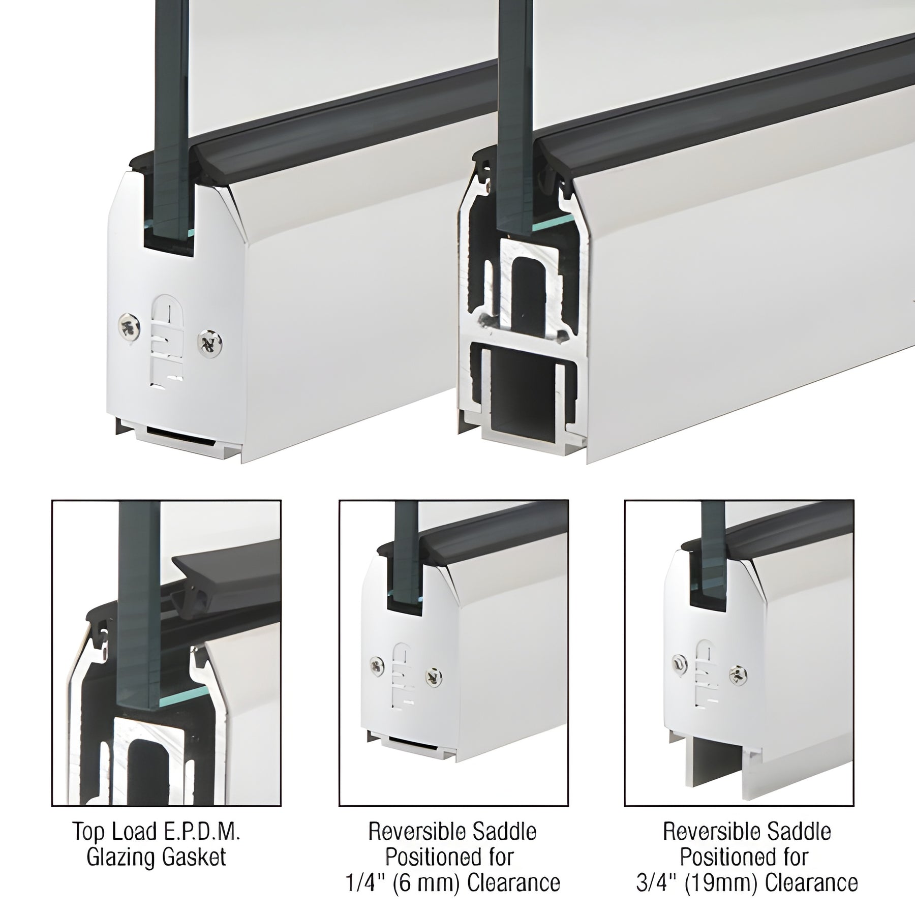 CRL Custom Length Polished Stainless 2-5/16" Low Profile Tapered Sidelite Rail With Saddle
