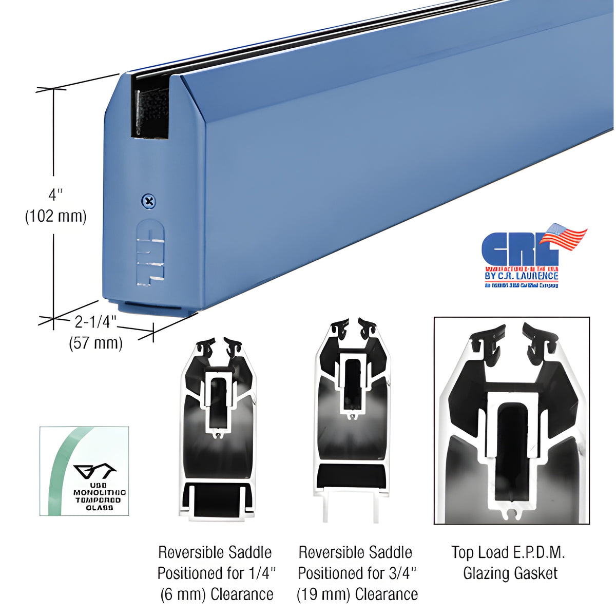 CRL Custom Length and Painted 4" Tapered Sidelite Rail for 3/4" Glass