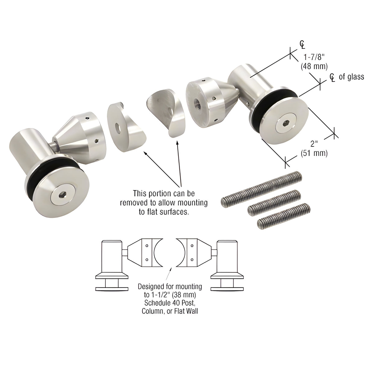 CRL Custom Polished Stainless Double Arm Fixed Fitting Set for 1/2" Glass
