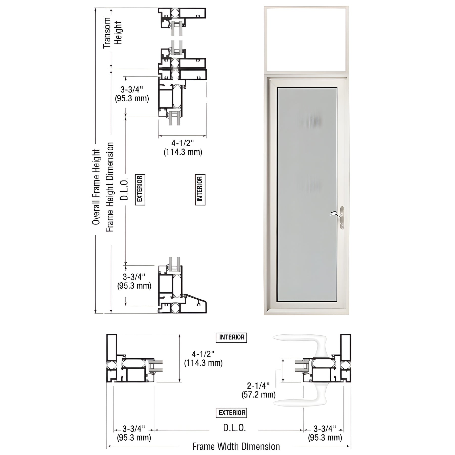 CRL Custom Series 900 White KYNAR® Paint Hinged Right Swing Out Terrace Single Door with Transom Frame, 10" Bottom Rail, and Low Profile Threshold