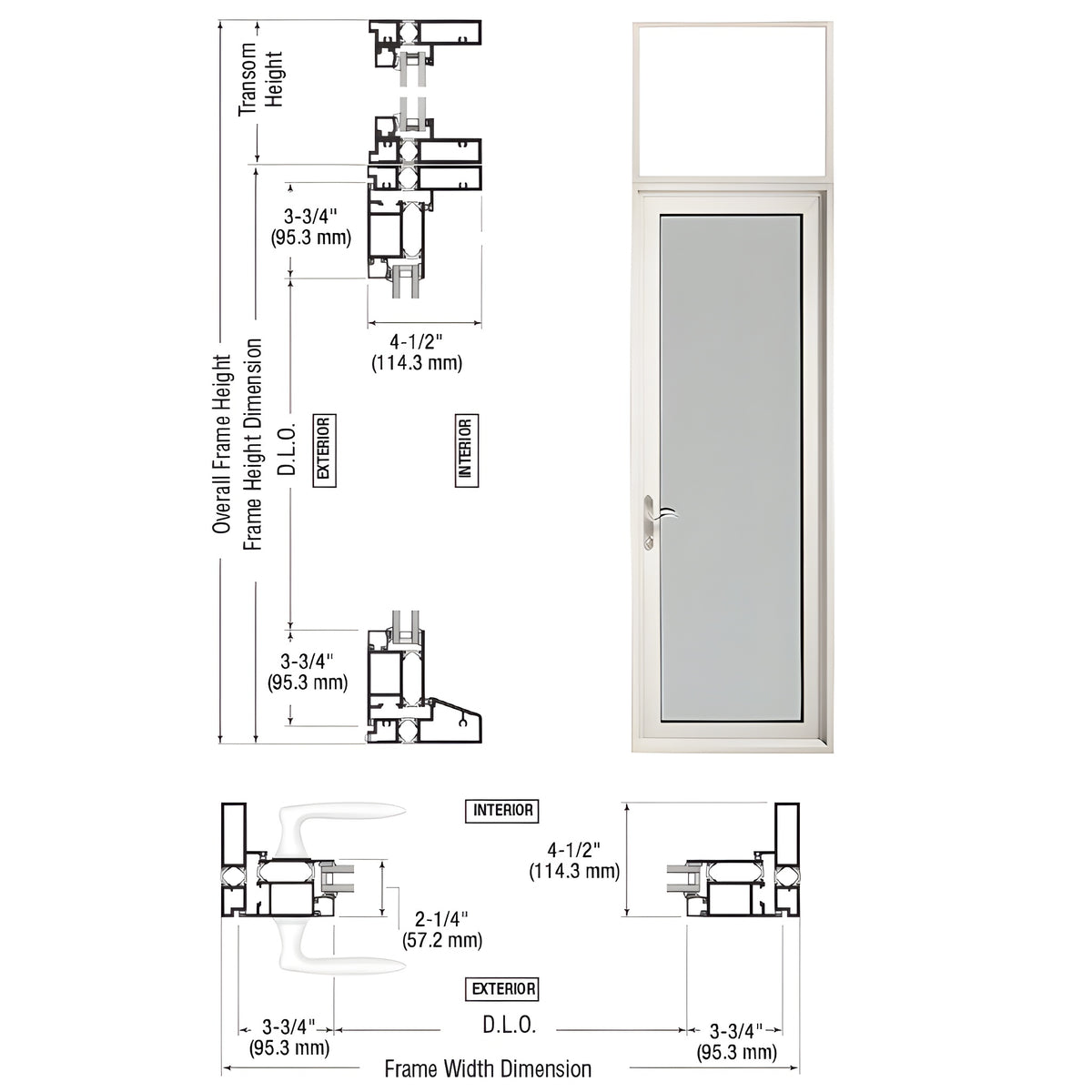 CRL Custom White KYNAR® Paint Series 925 Hinged Left Swing Out Patio Single Door with 10" Bottom Rail and Low Profile Threshold