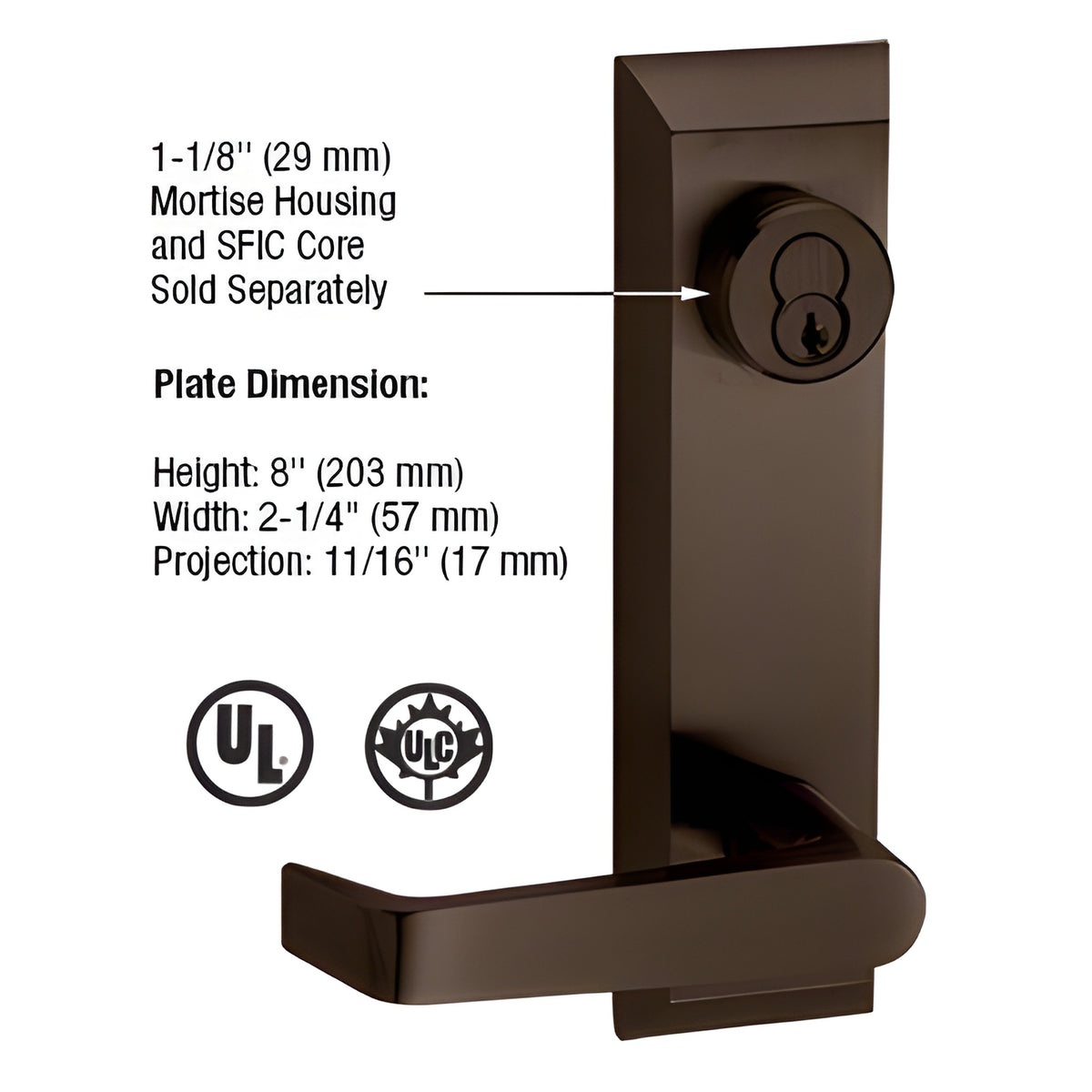 CRL Dark Bronze 1600 Series Prepped Lever Trim for 1900 Rim Panic Devices