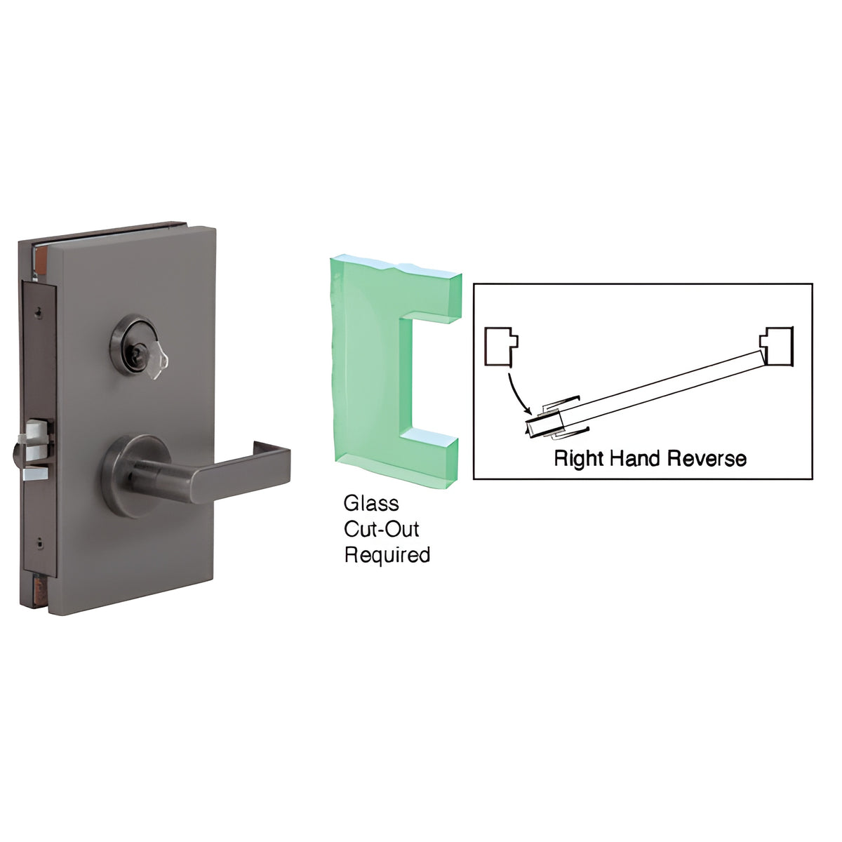 CRL Dark Bronze 6" x 10" RHR Center Lock With Deadlatch in Class Room Function