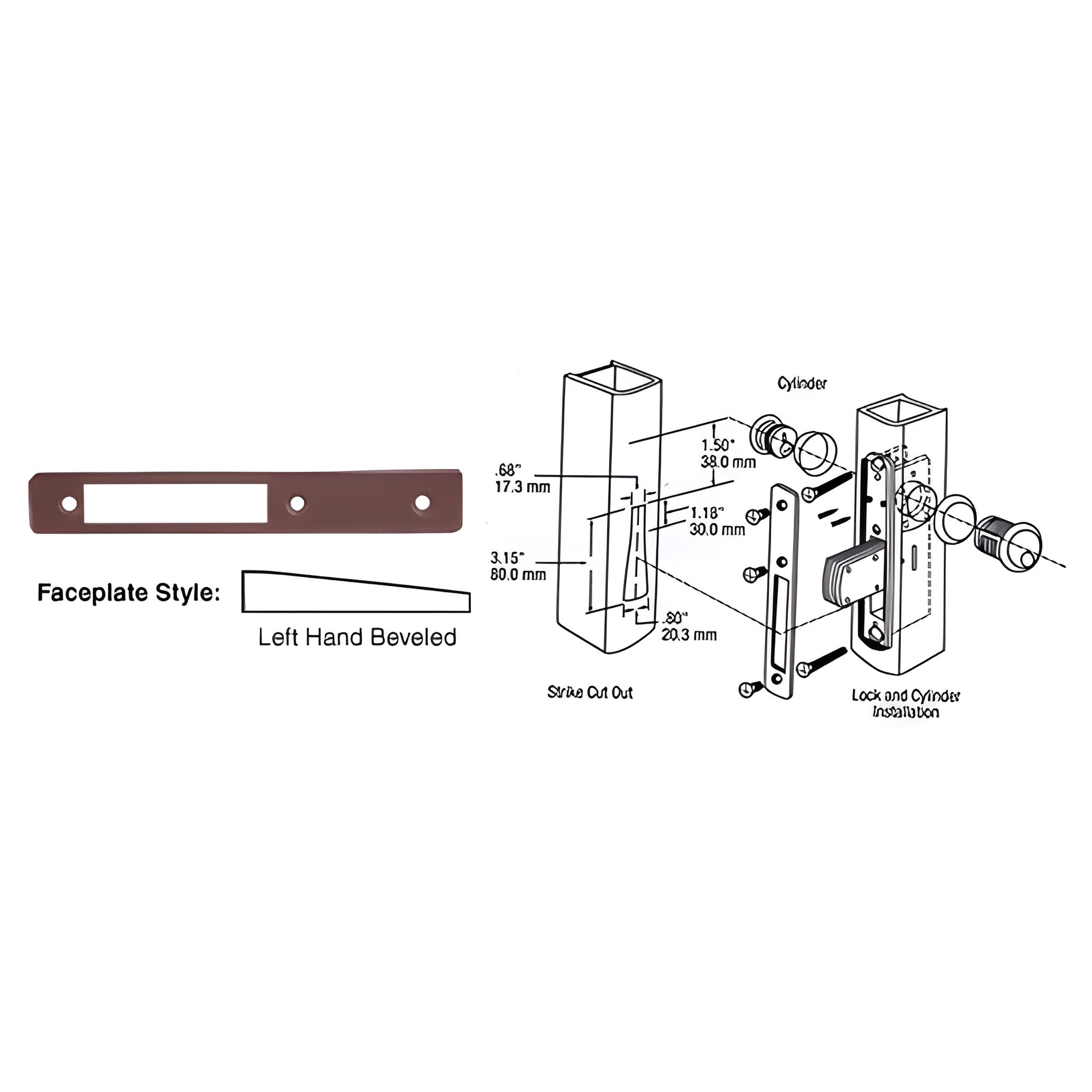 CRL Dark Bronze Left Hand Beveled Faceplate for DL2110 Series Long Throw Deadlocks