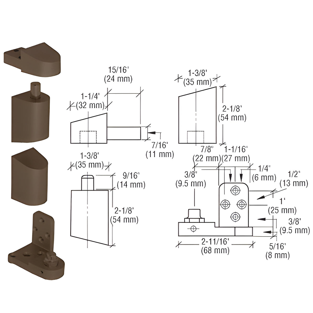 CRL Dark Bronze Offset Left Hand Pivot Set with 3/32" Recess