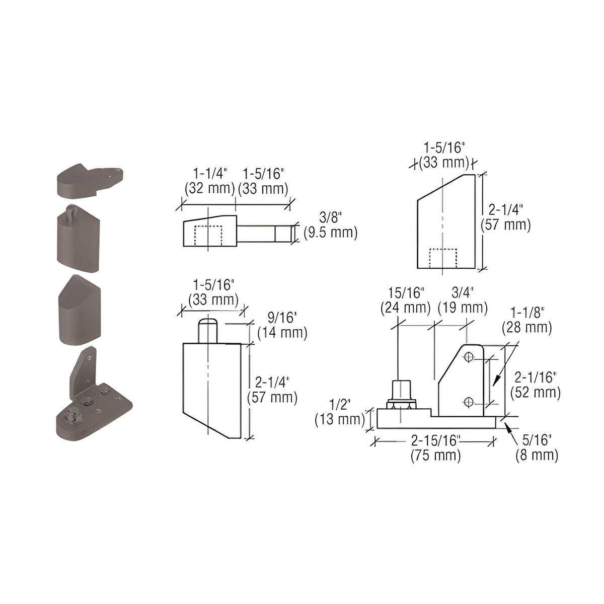 CRL Dark Bronze Offset Right Hand Pivot Set with 1/8" Recess