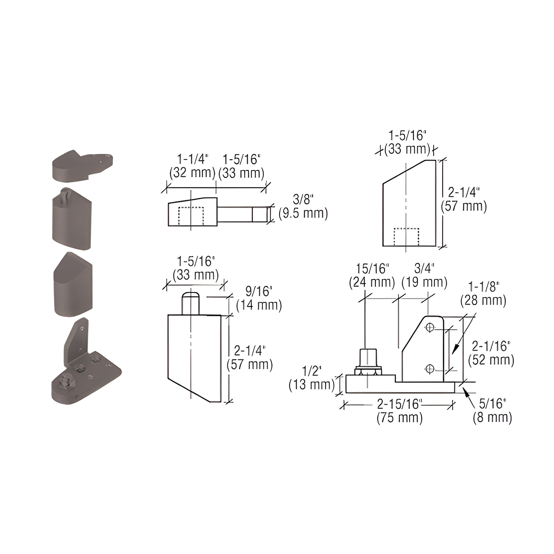 CRL Dark Bronze Offset Right Hand Pivot Set with 1/8" Recess