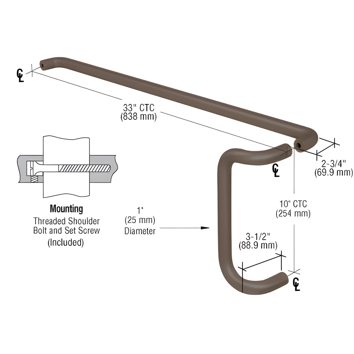 CRL Dark Bronze Push and Offset Pull Set for 36" Door