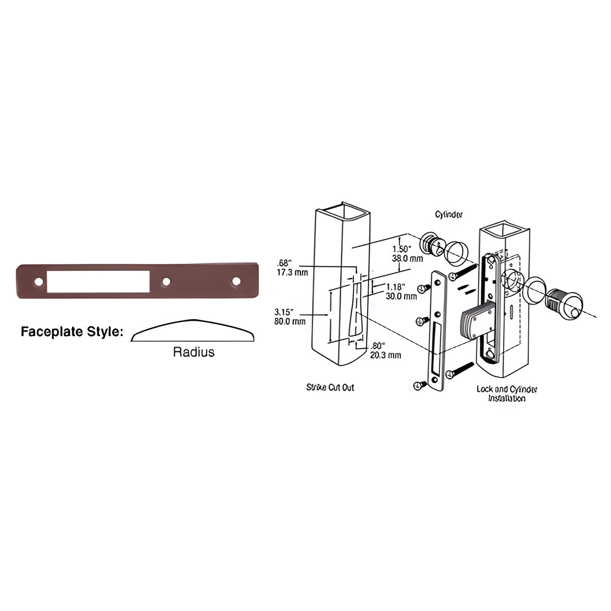 CRL Dark Bronze Radius Faceplate for DL2110 Series Long Throw Deadlocks