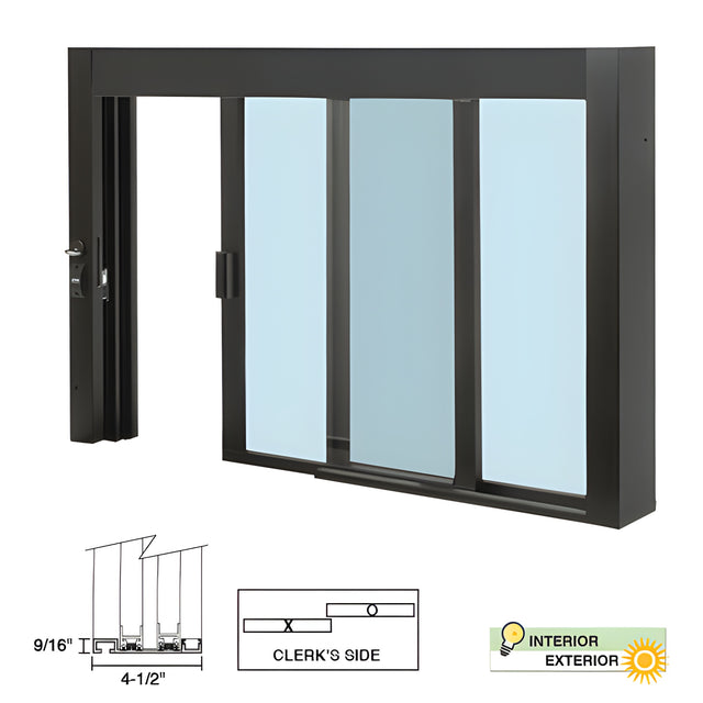 CRL Duranodic Bronze Anodized Standard Size Self-Closing Deluxe Service Window Glazed with Half-Track