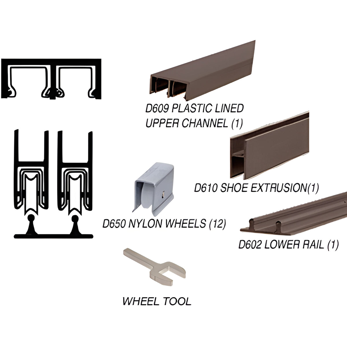 CRL Duranodic Bronze Anodized Track Assembly D609 Upper & D602 Lower Track with Nylon Wheels